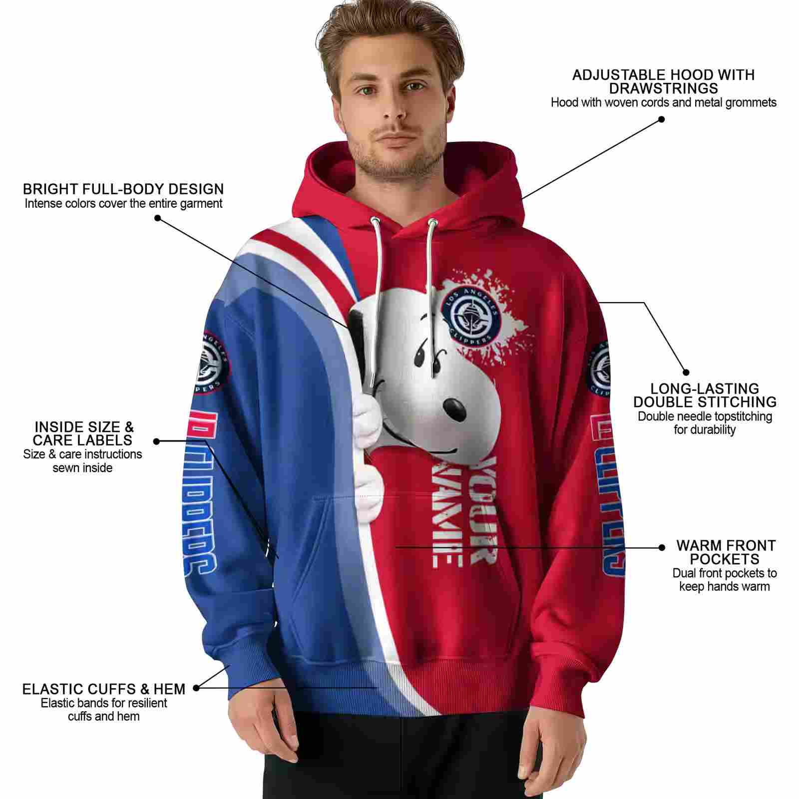 personalized los angeles clippers peeking snoopy red hoodie latest model