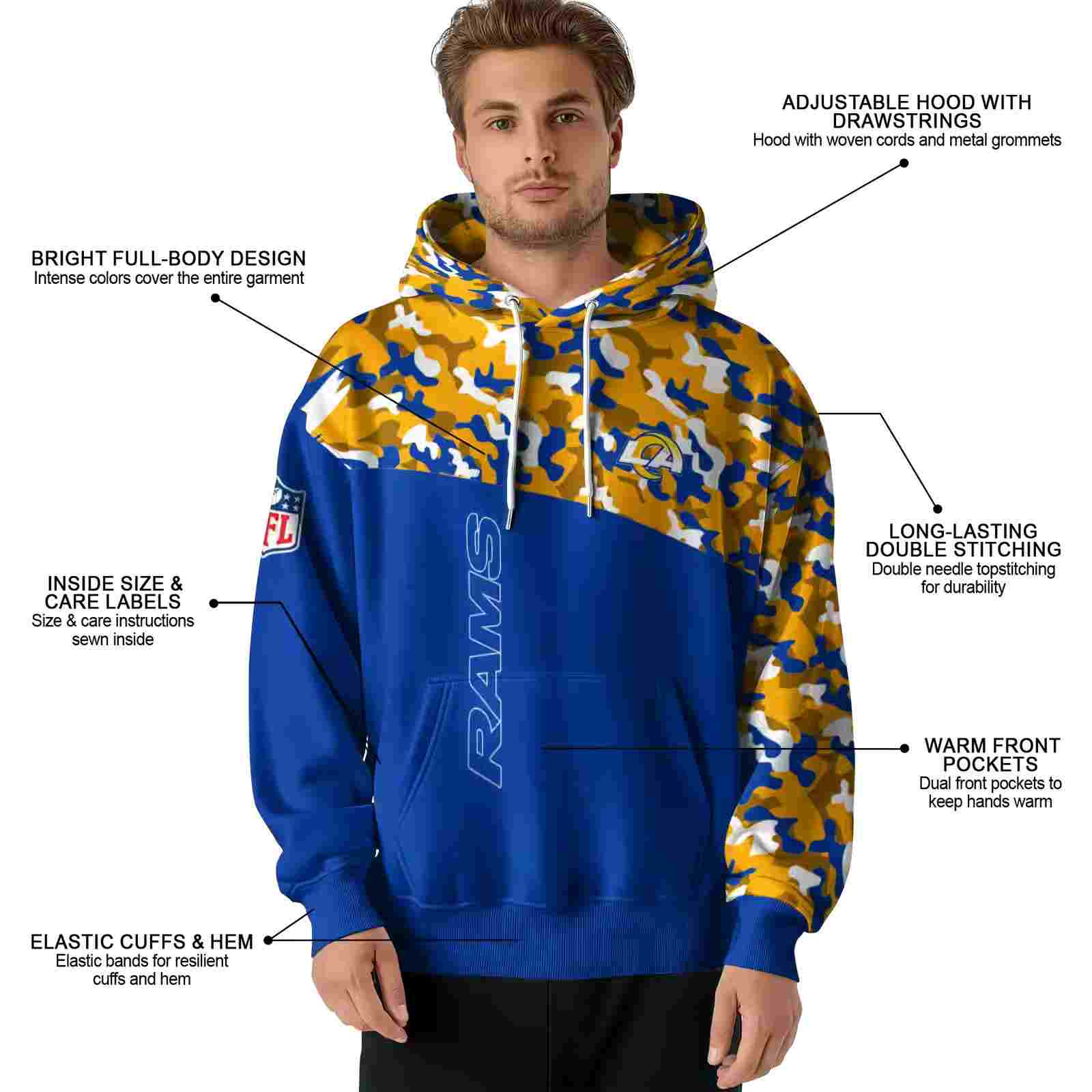 personalized los angeles rams camo pattern blue hoodie latest model