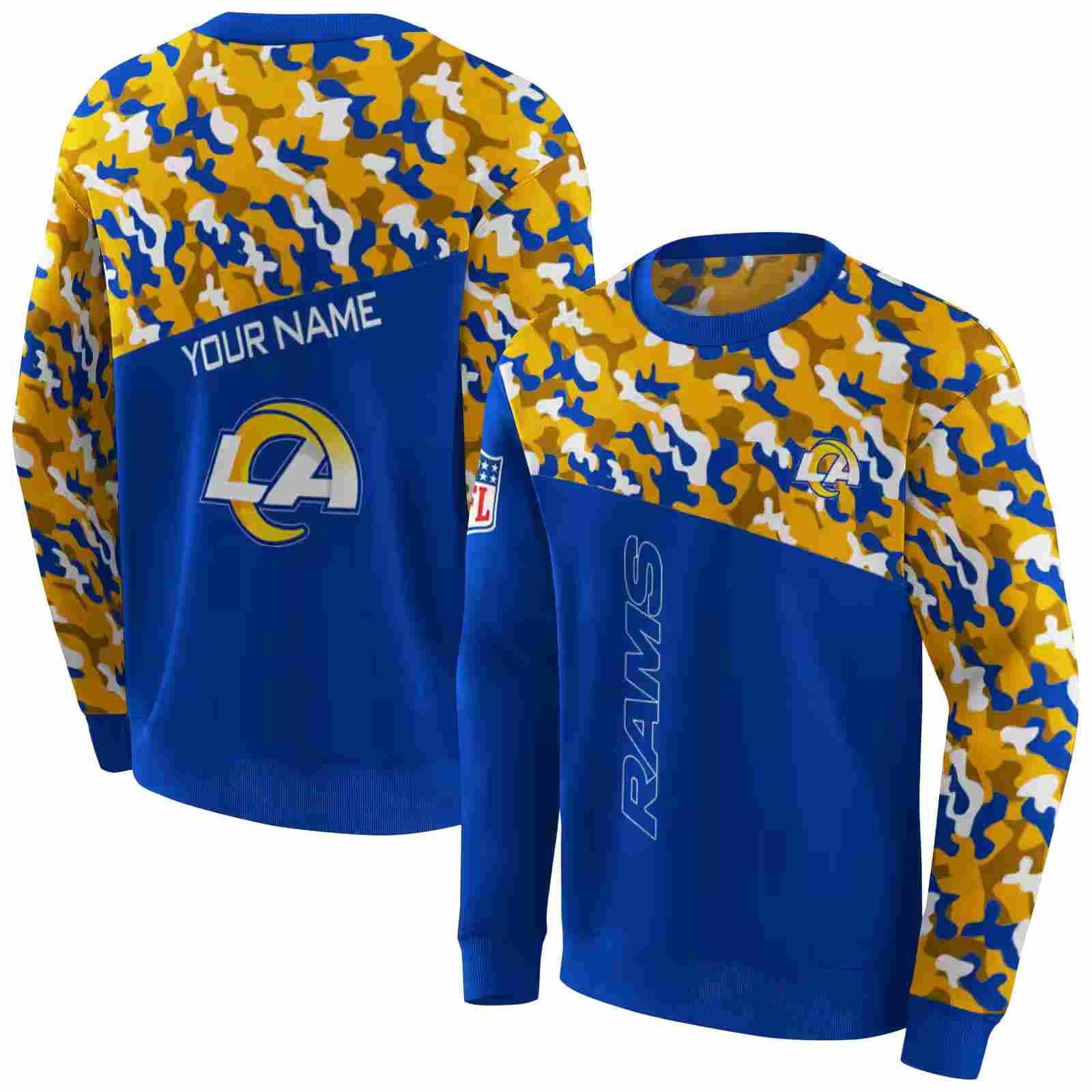 personalized los angeles rams camo pattern blue hoodie premium grade