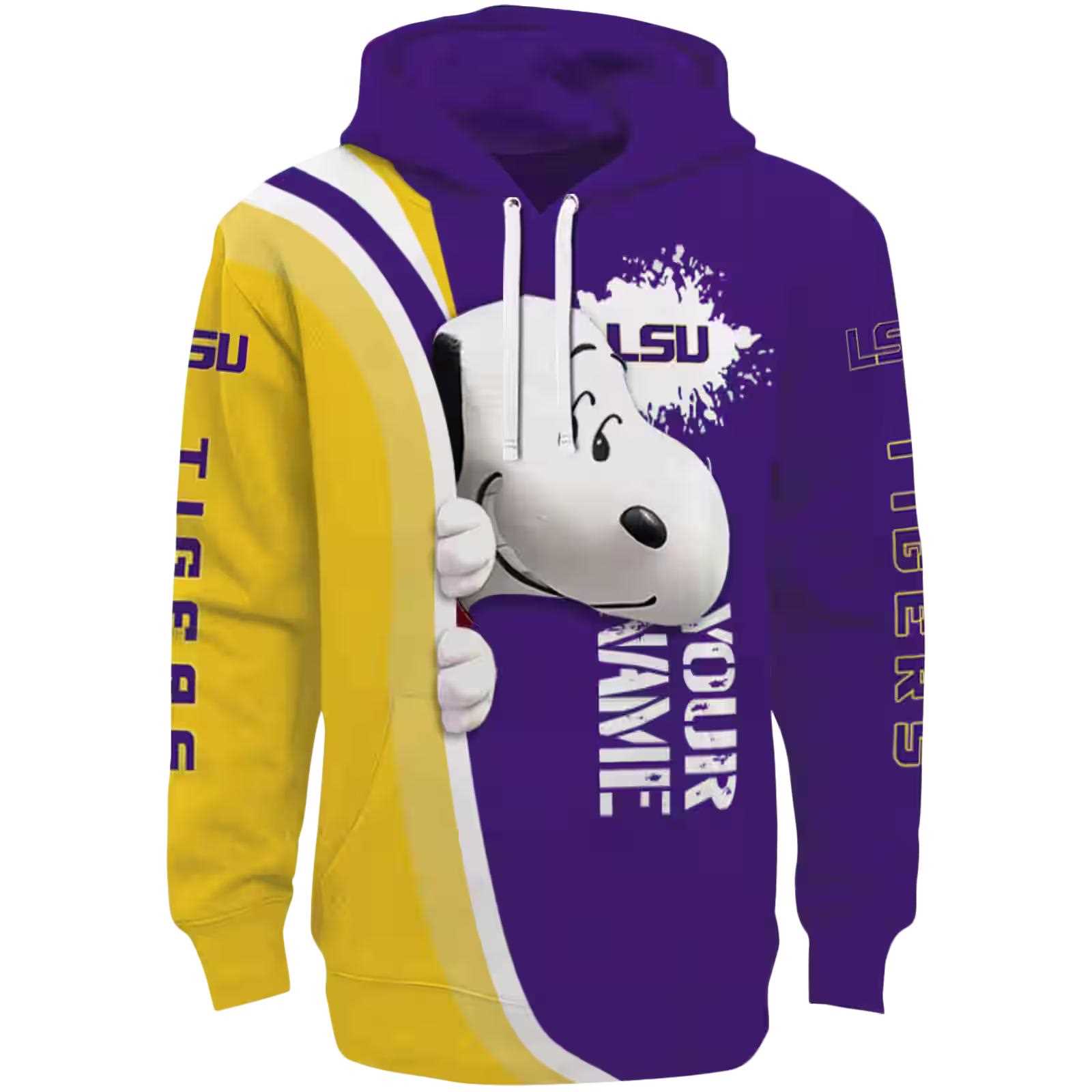 Personalized LSU Tigers Peeking Snoopy Purple Hoodie