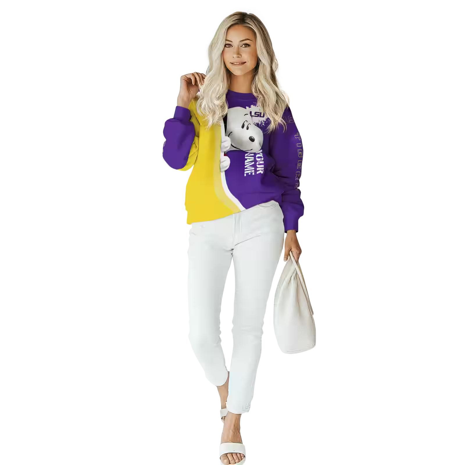 personalized lsu tigers peeking snoopy purple hoodie trendy