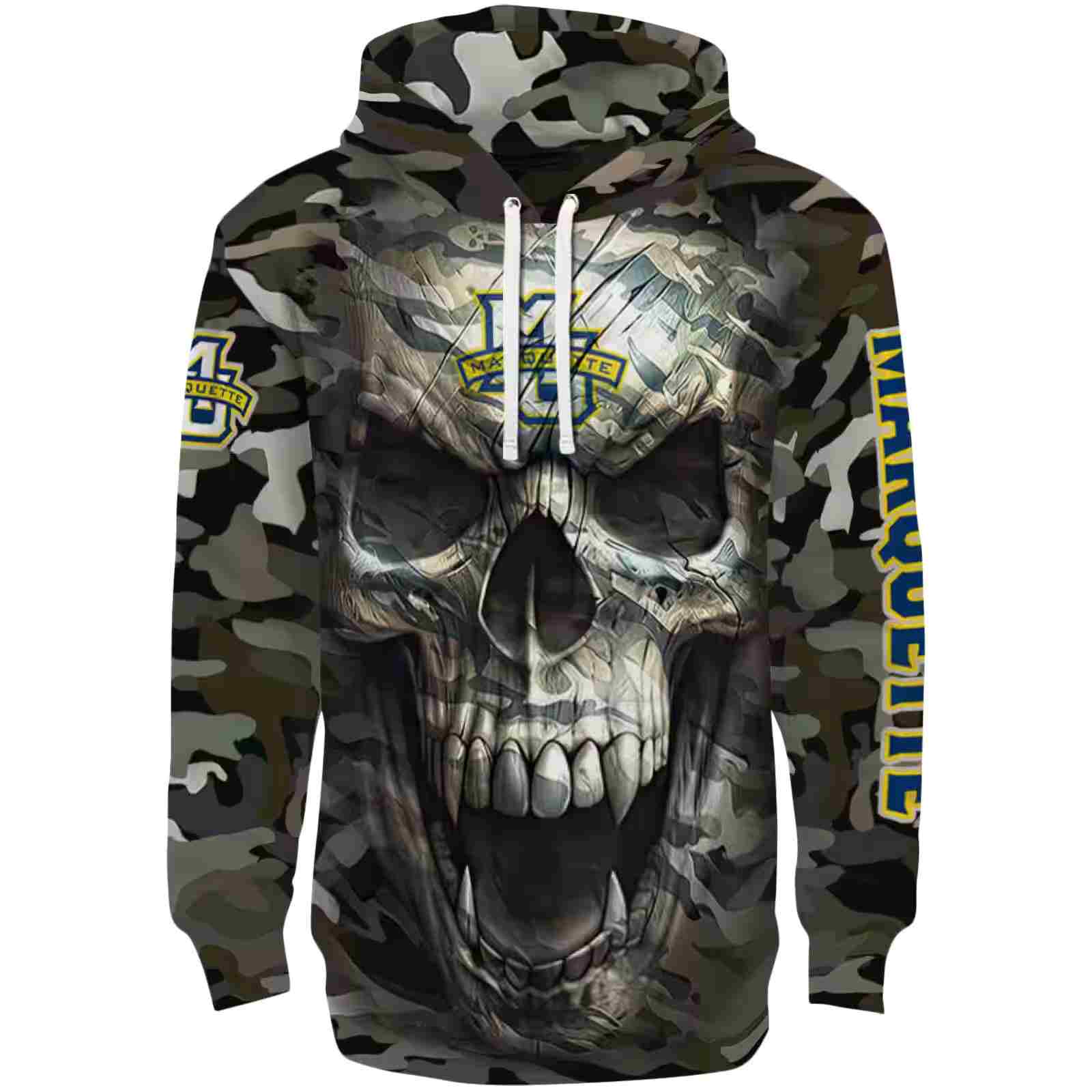 Personalized Marquette Golden Eagles Camo Skull Hoodie