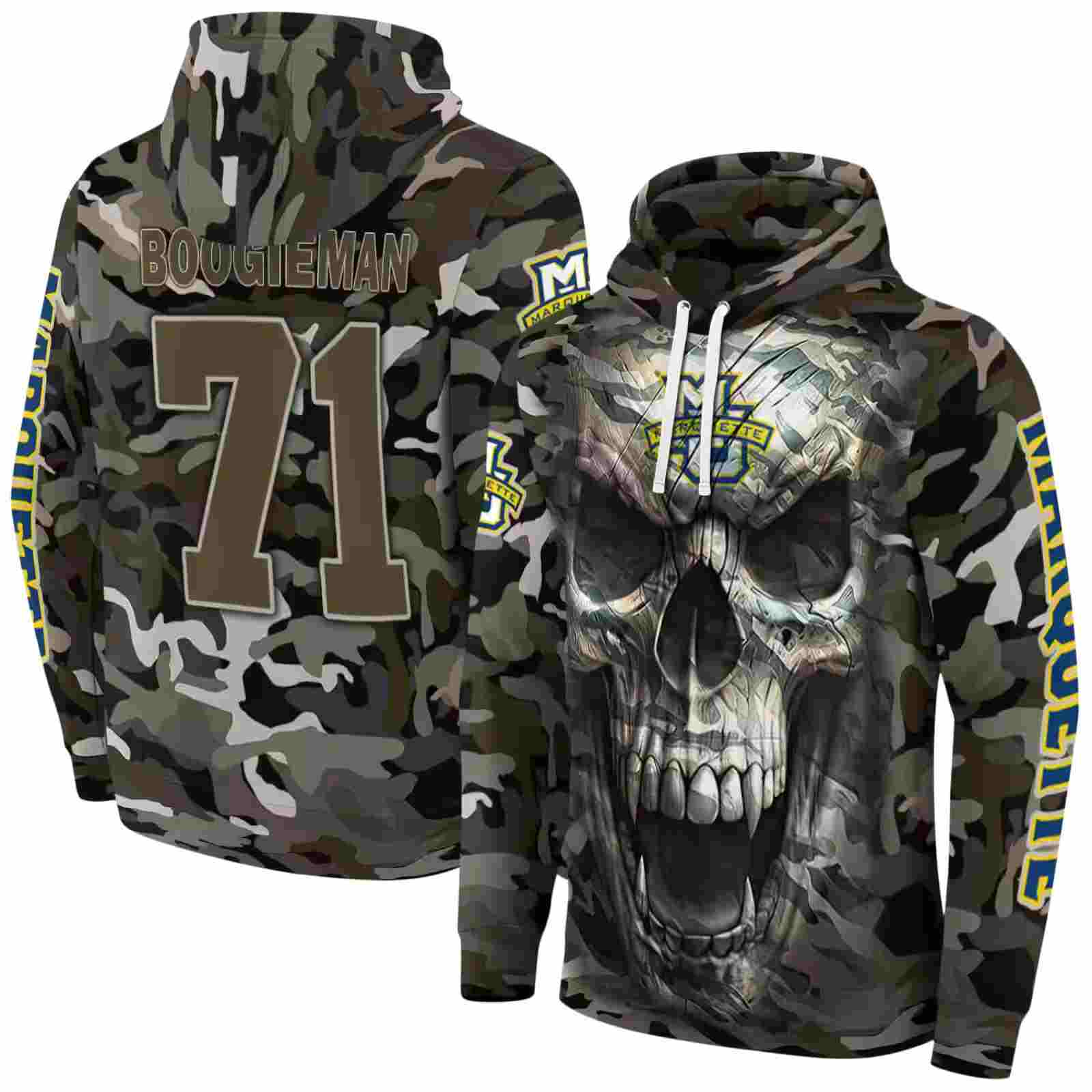 personalized marquette golden eagles camo skull hoodie fashion forward