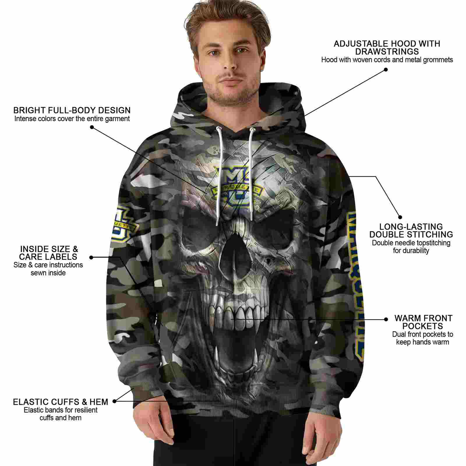 personalized marquette golden eagles camo skull hoodie latest model