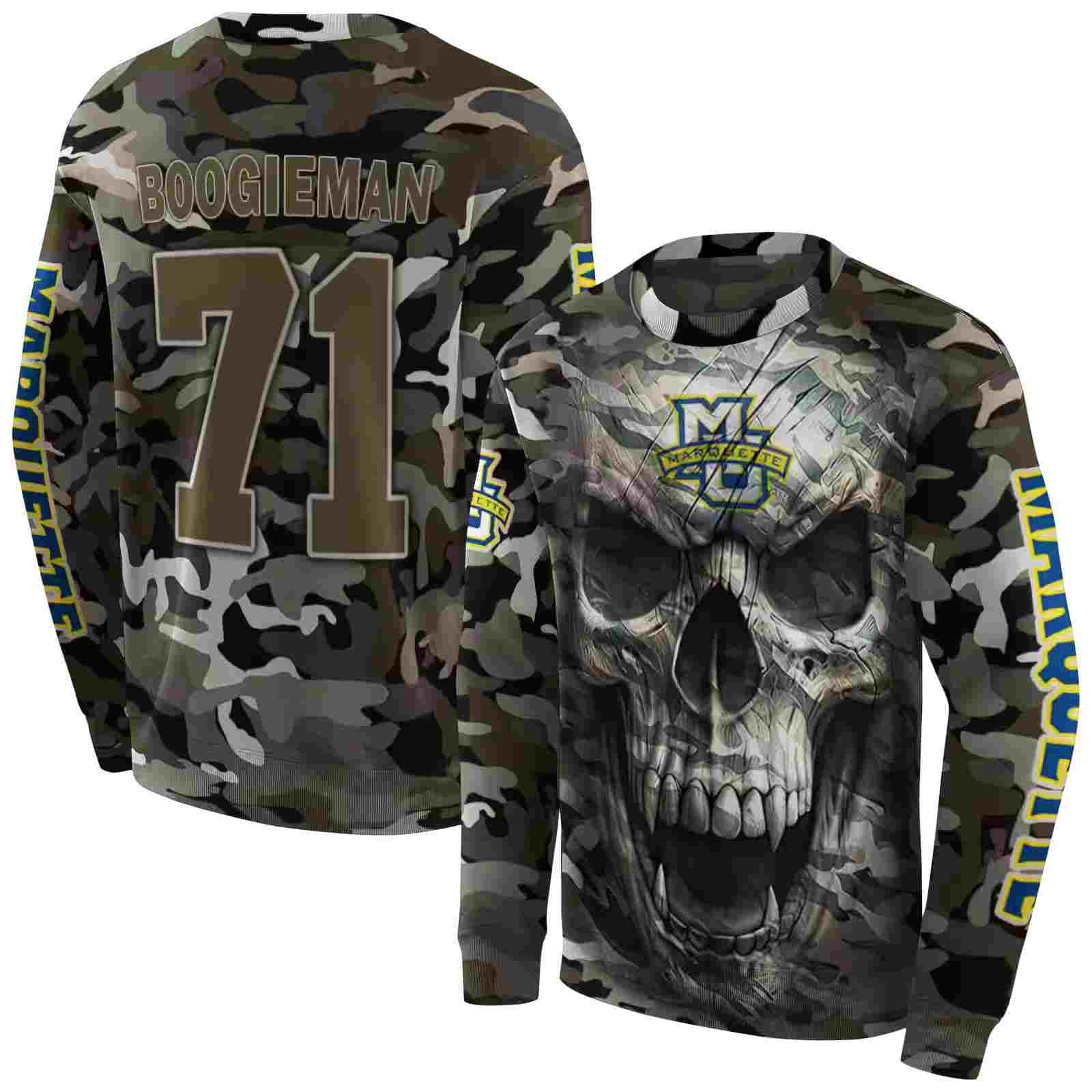 personalized marquette golden eagles camo skull hoodie premium grade