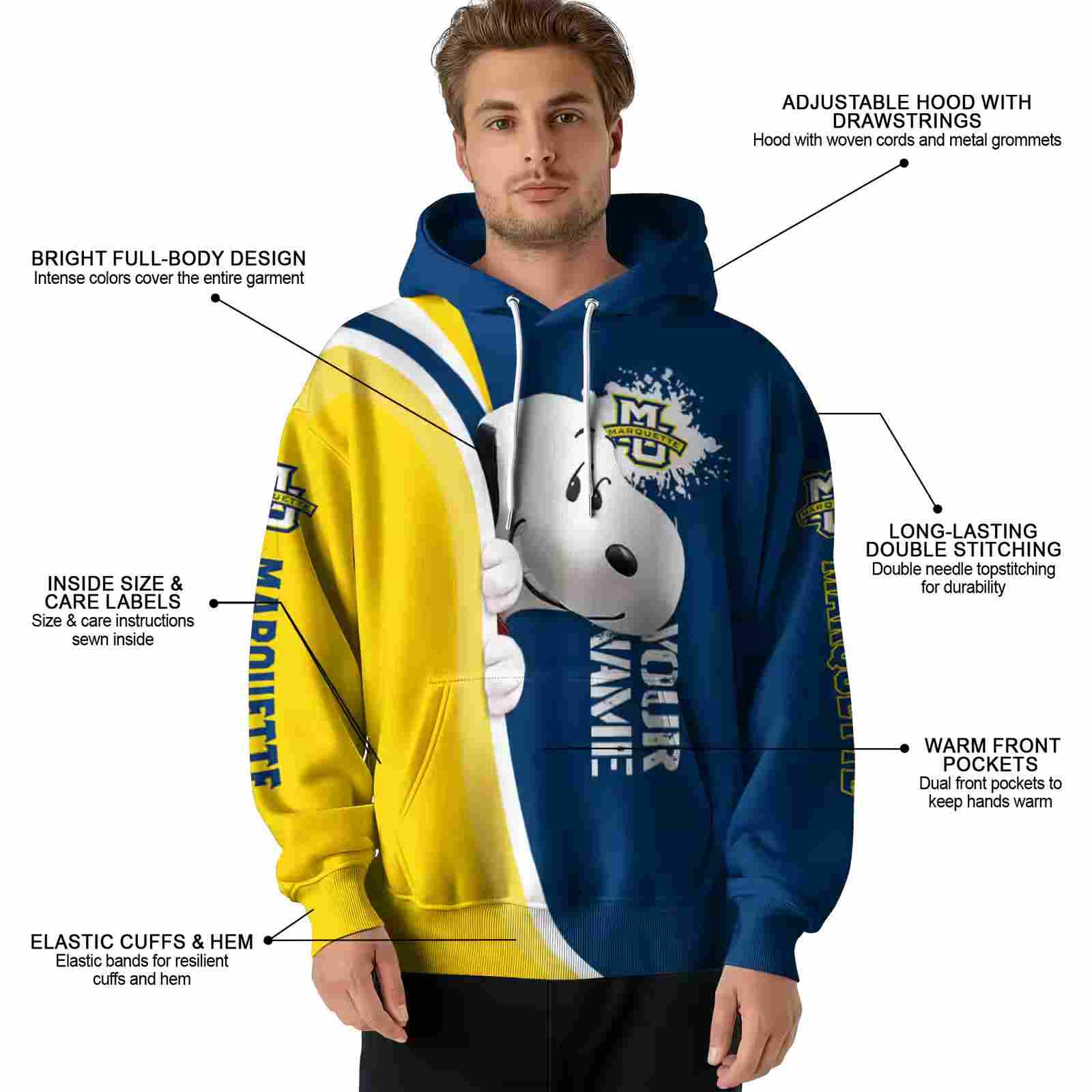 personalized marquette golden eagles peeking snoopy blue hoodie latest model