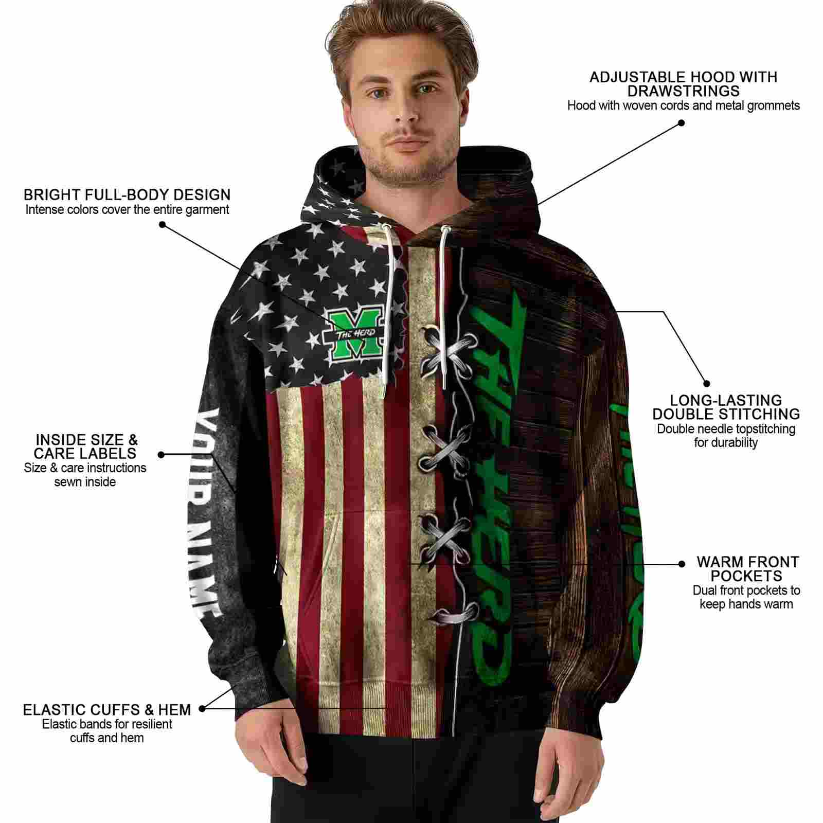 personalized marshall thundering herd american pride hoodie latest model