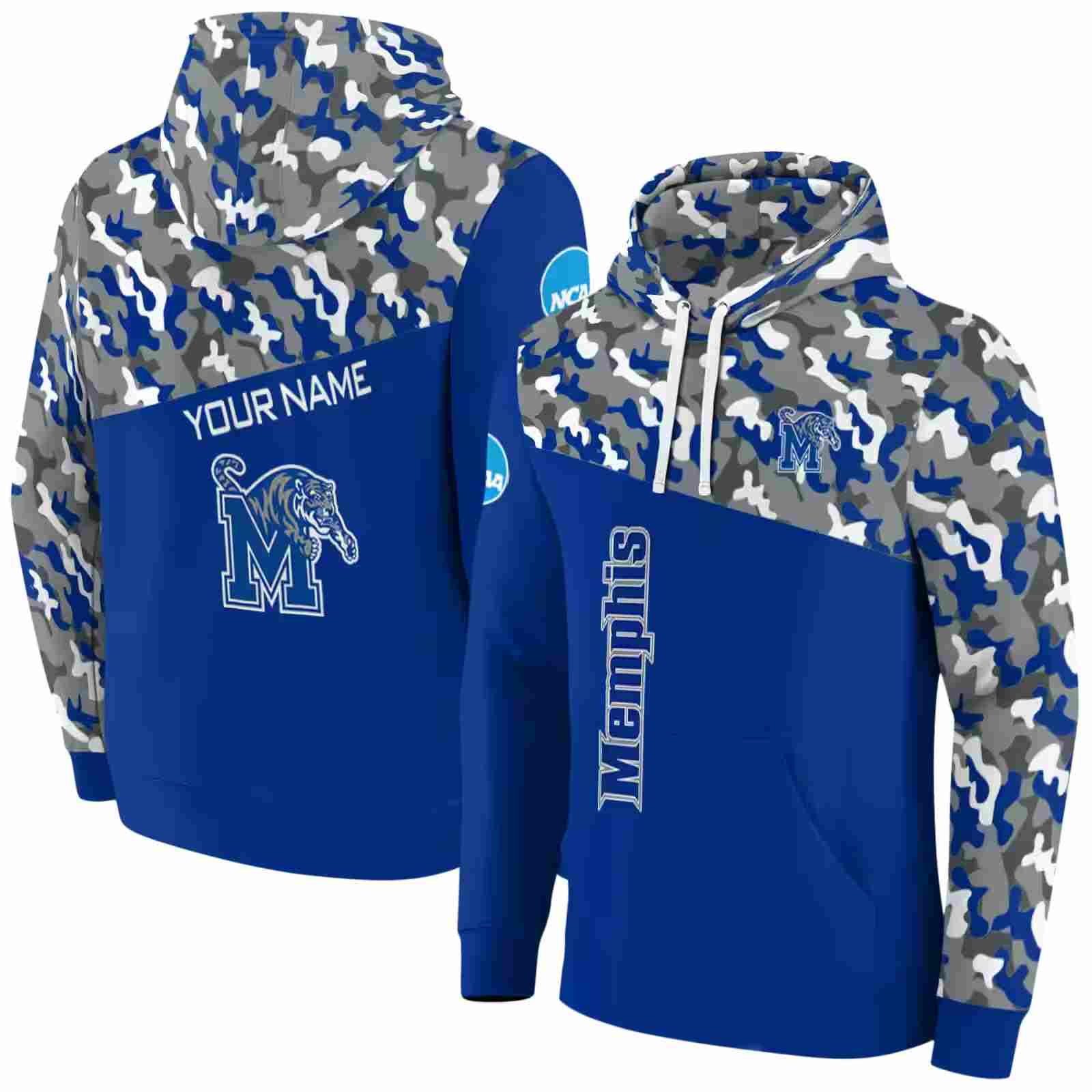 personalized memphis tigers camo pattern blue hoodie fashion forward