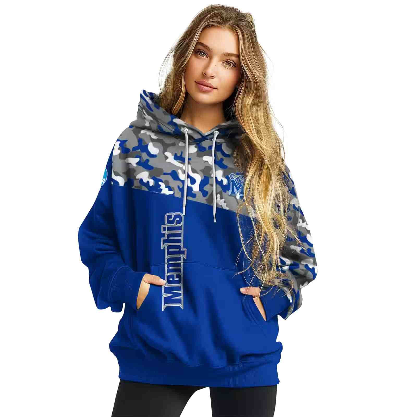 personalized memphis tigers camo pattern blue hoodie high quality