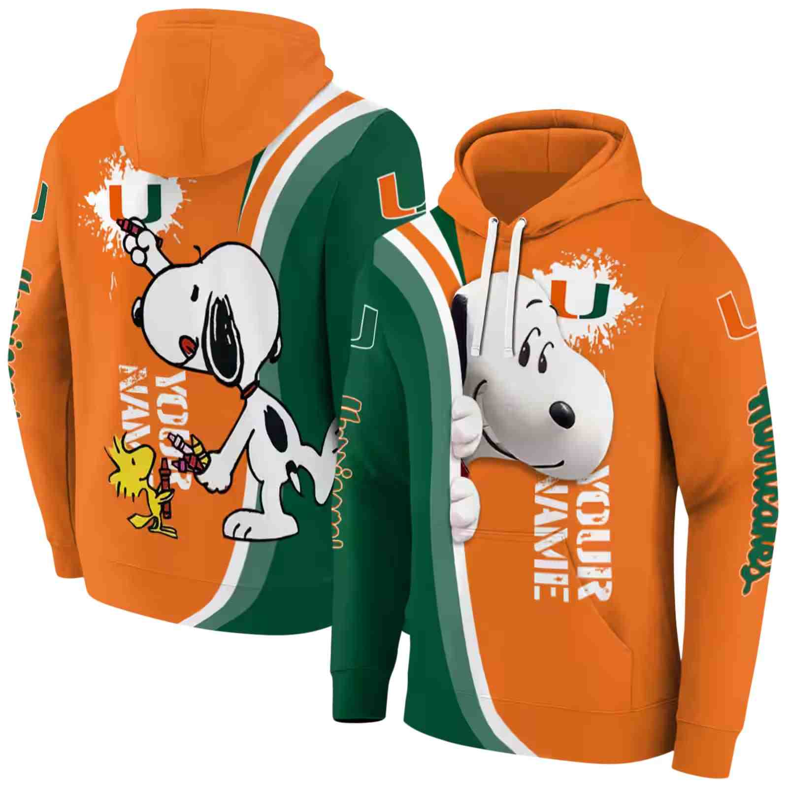 personalized miami hurricanes peeking snoopy orange hoodie fashion forward