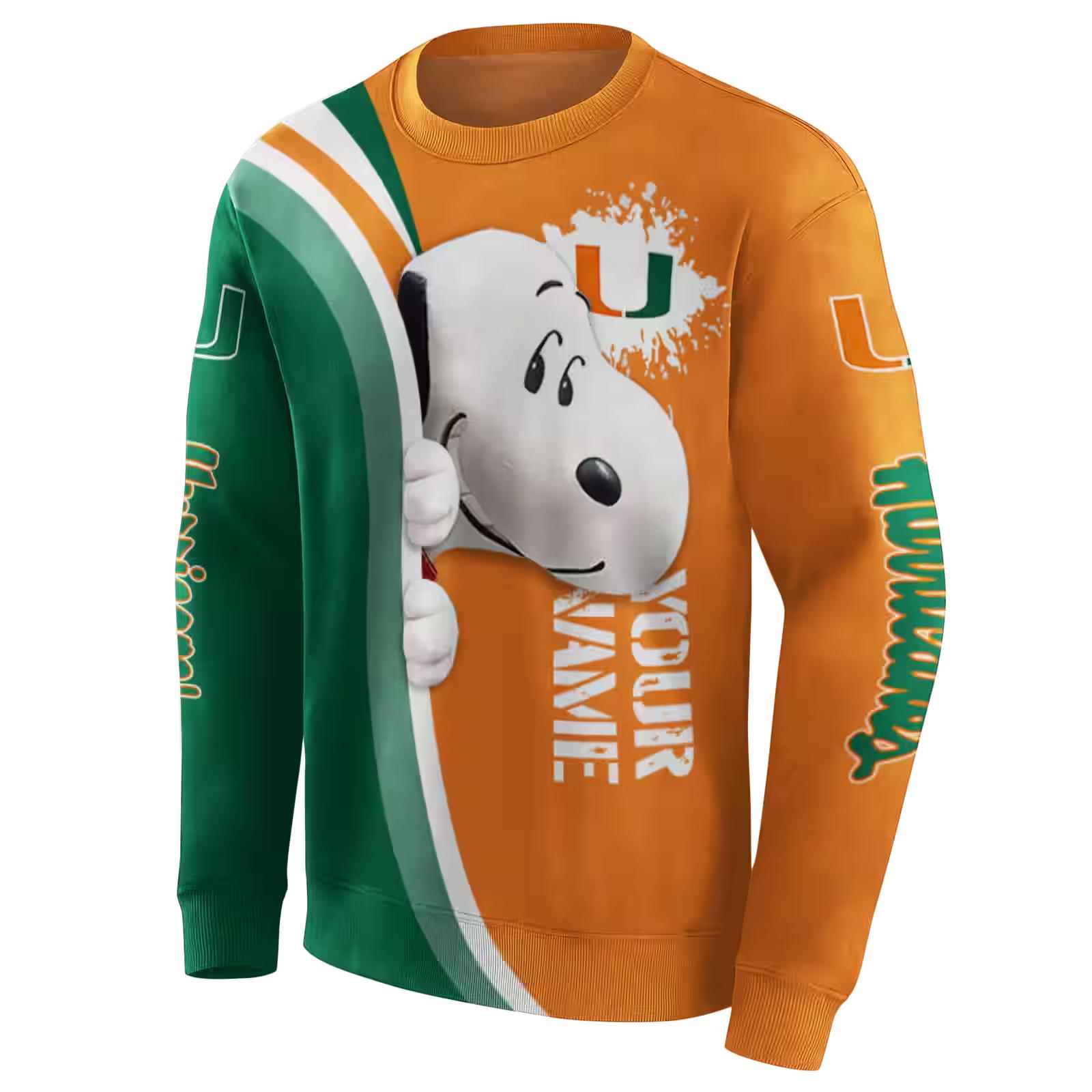 personalized miami hurricanes peeking snoopy orange hoodie new arrival