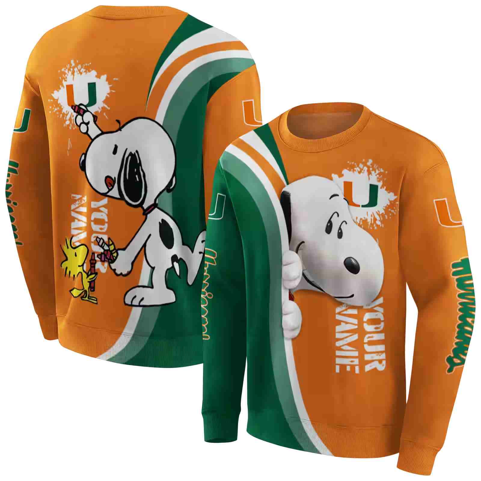 personalized miami hurricanes peeking snoopy orange hoodie premium grade