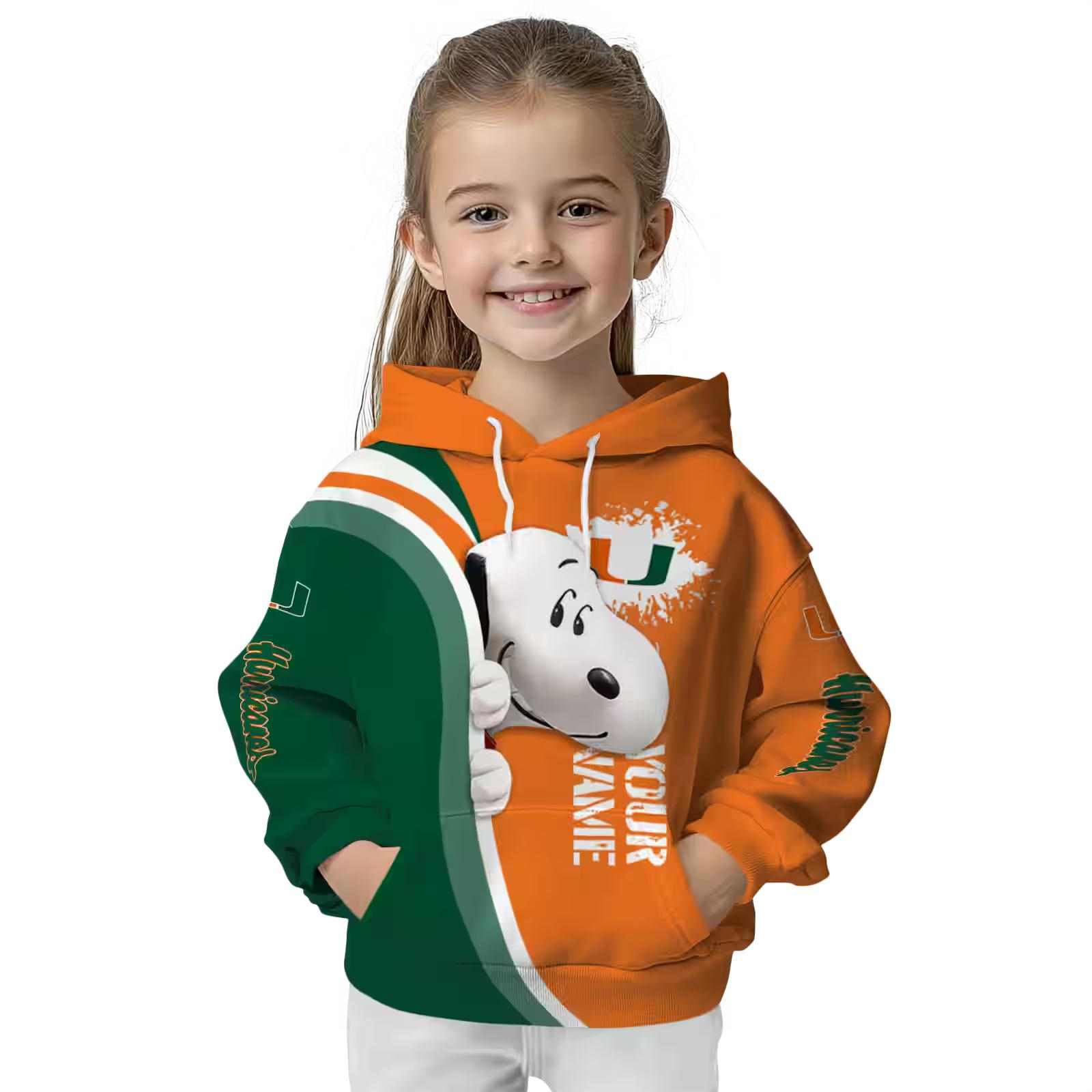 personalized miami hurricanes peeking snoopy orange hoodie top rated