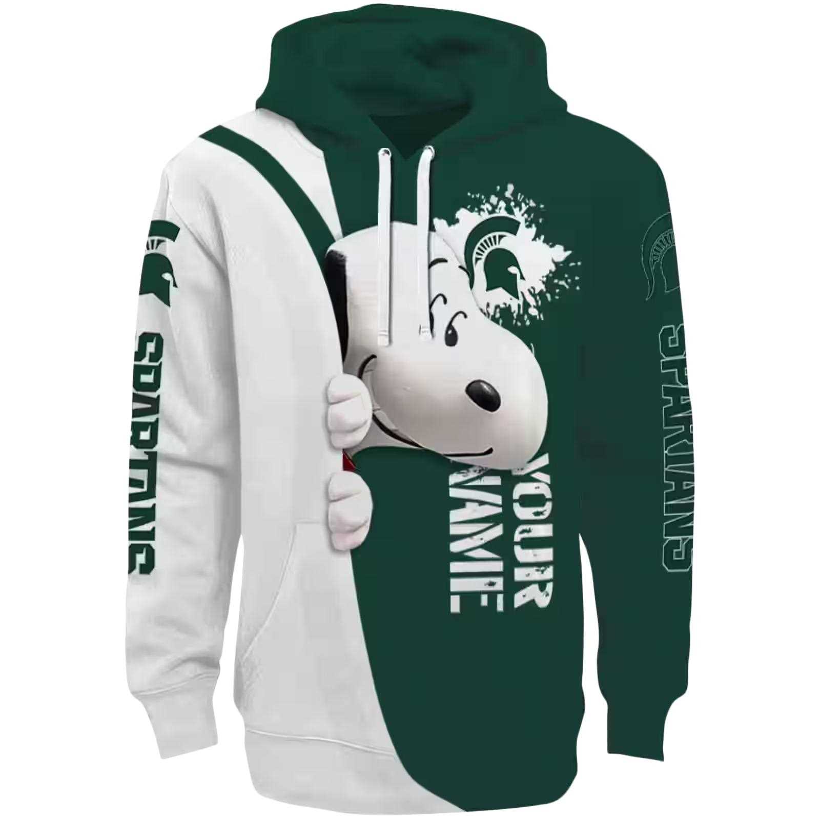 Personalized Michigan State Spartans Peeking Snoopy Green Hoodie
