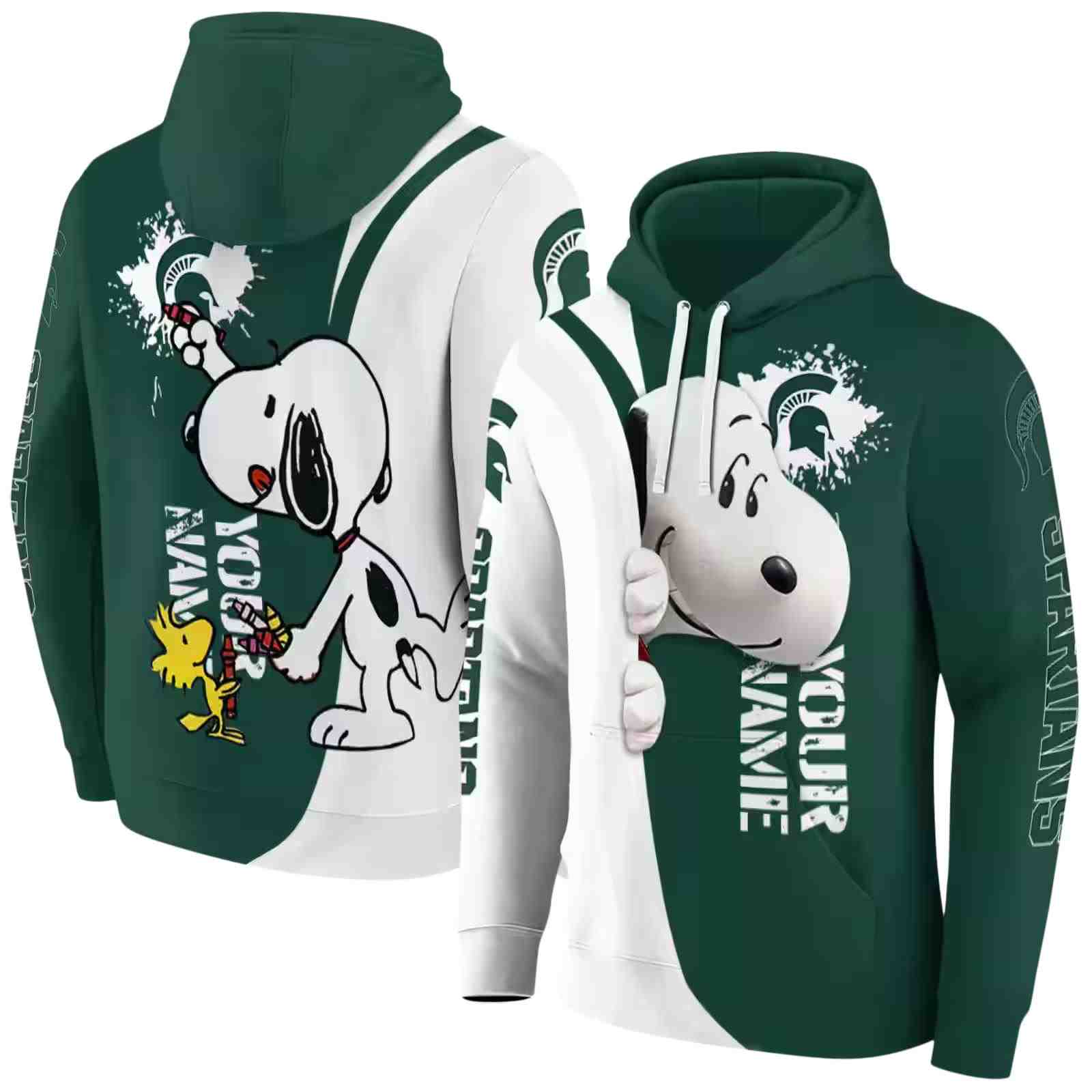 personalized michigan state spartans peeking snoopy green hoodie fashion forward