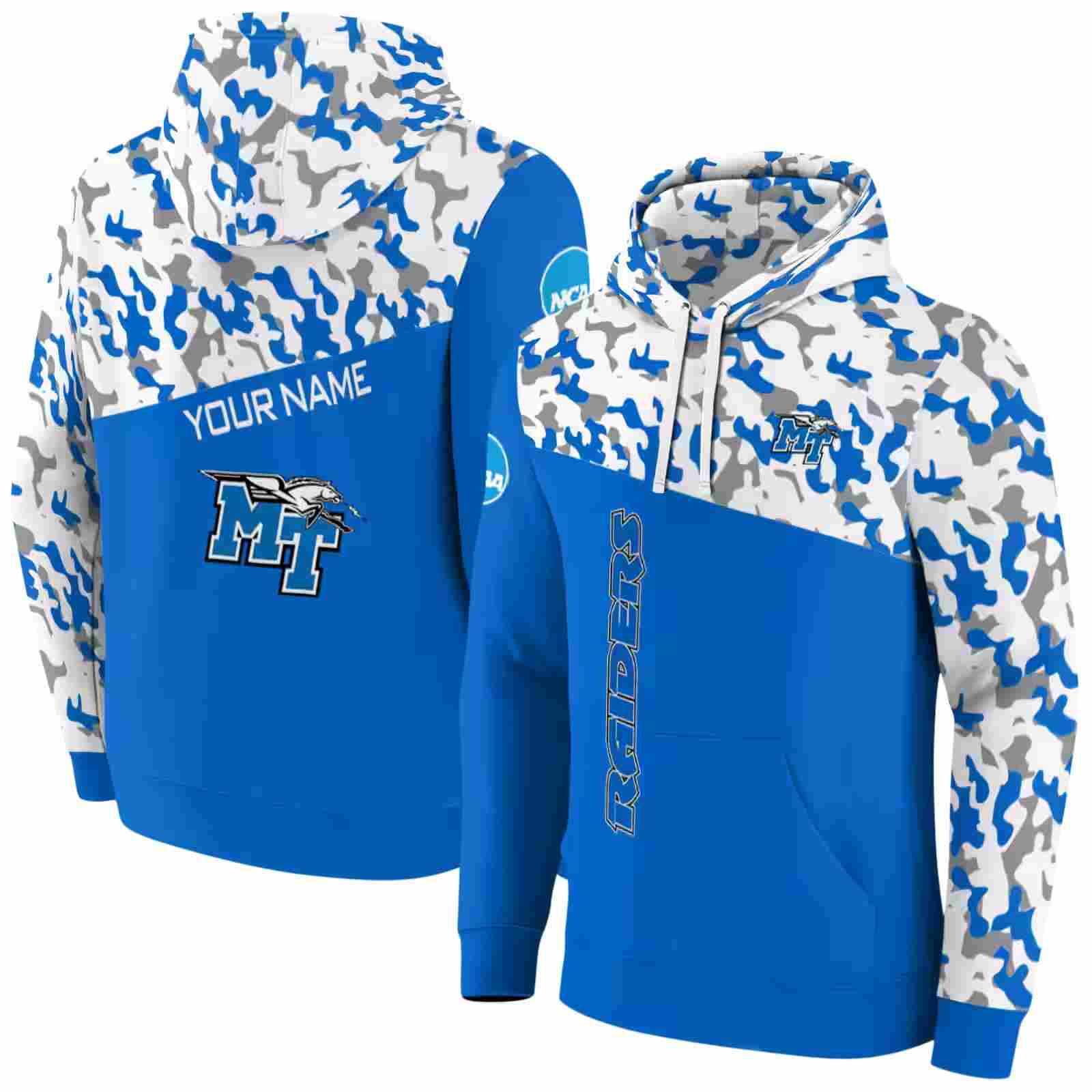 personalized middle tennessee blue raiders camo pattern blue hoodie fashion forward