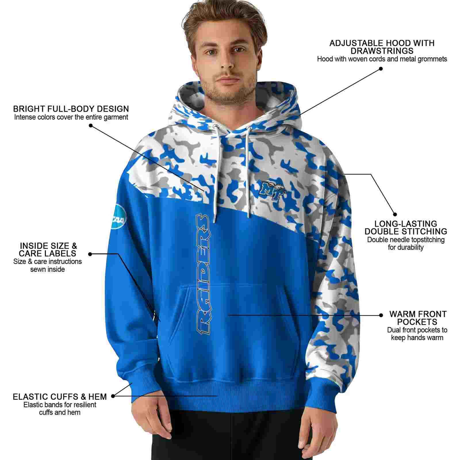 personalized middle tennessee blue raiders camo pattern blue hoodie latest model