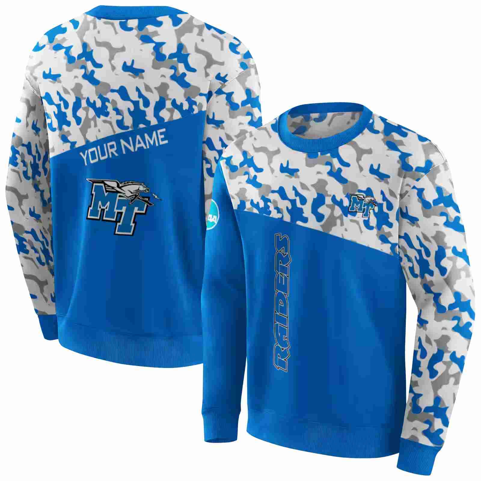 personalized middle tennessee blue raiders camo pattern blue hoodie premium grade