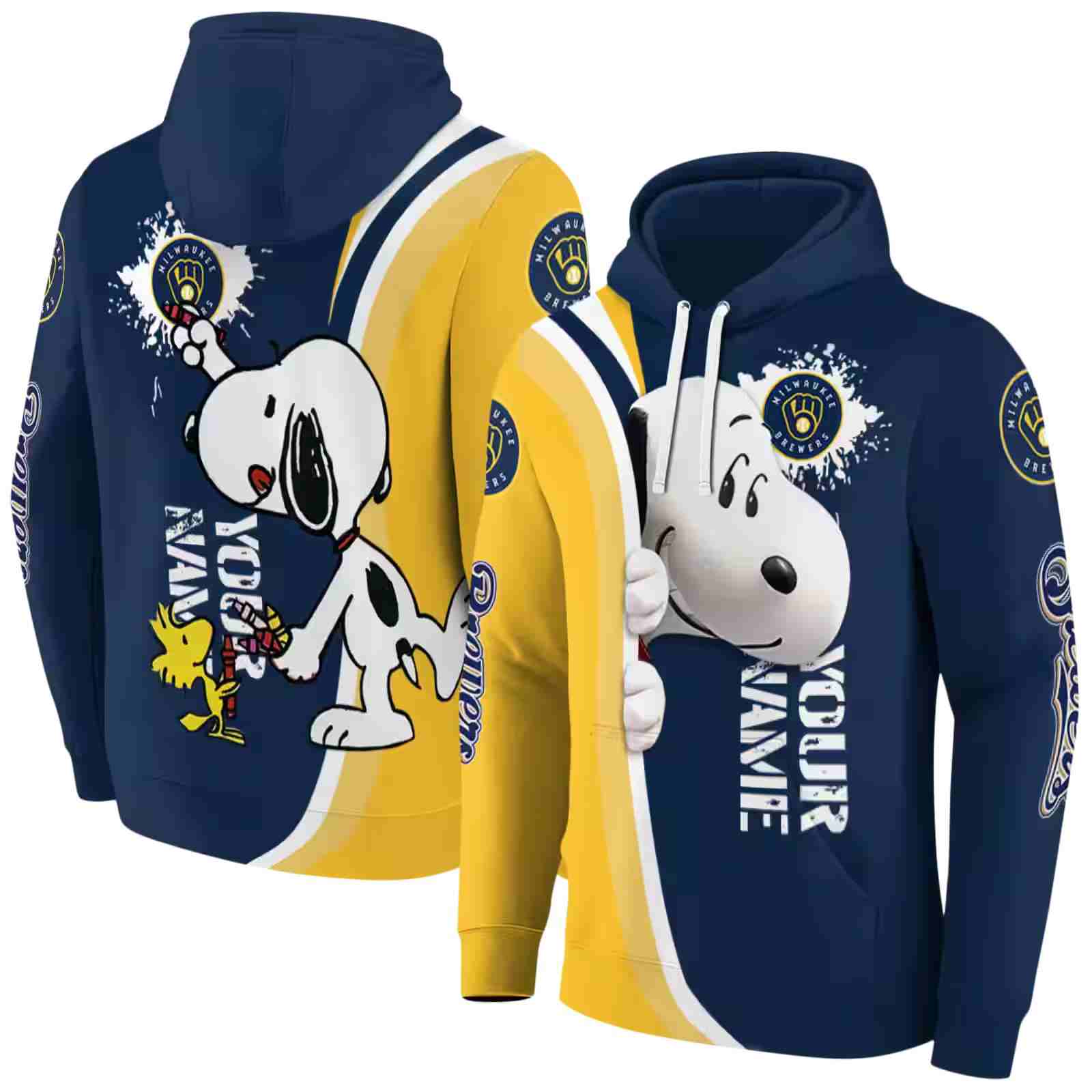 personalized milwaukee brewers peeking snoopy navy blue hoodie fashion forward