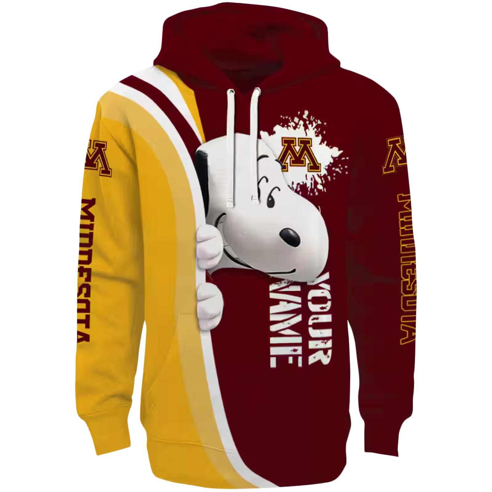 Personalized Minnesota Golden Gophers Peeking Snoopy Maroon Hoodie