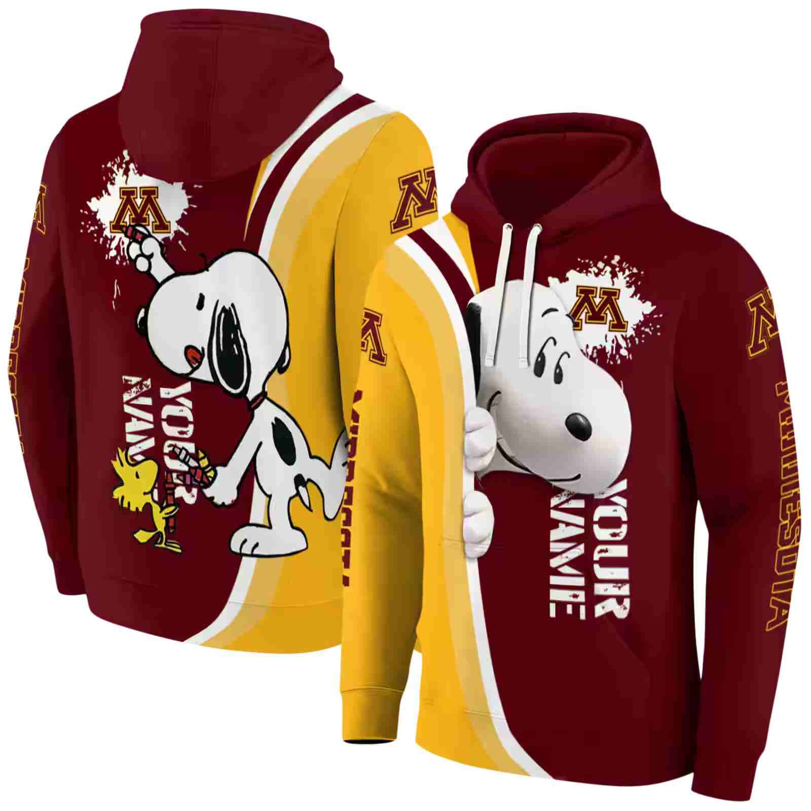 personalized minnesota golden gophers peeking snoopy maroon hoodie fashion forward