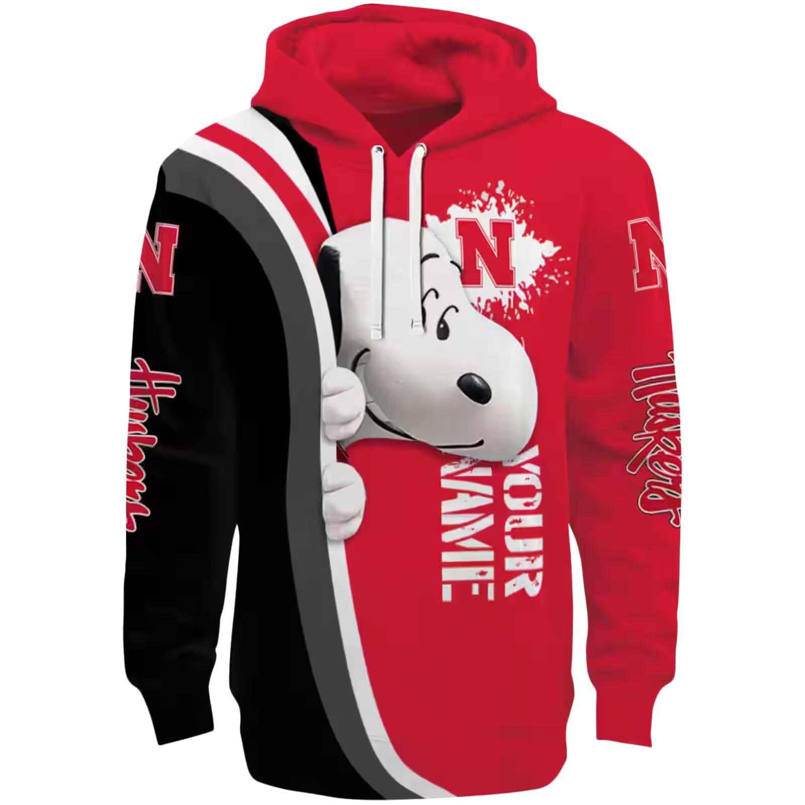 Personalized Nebraska Cornhuskers Peeking Snoopy Red Hoodie