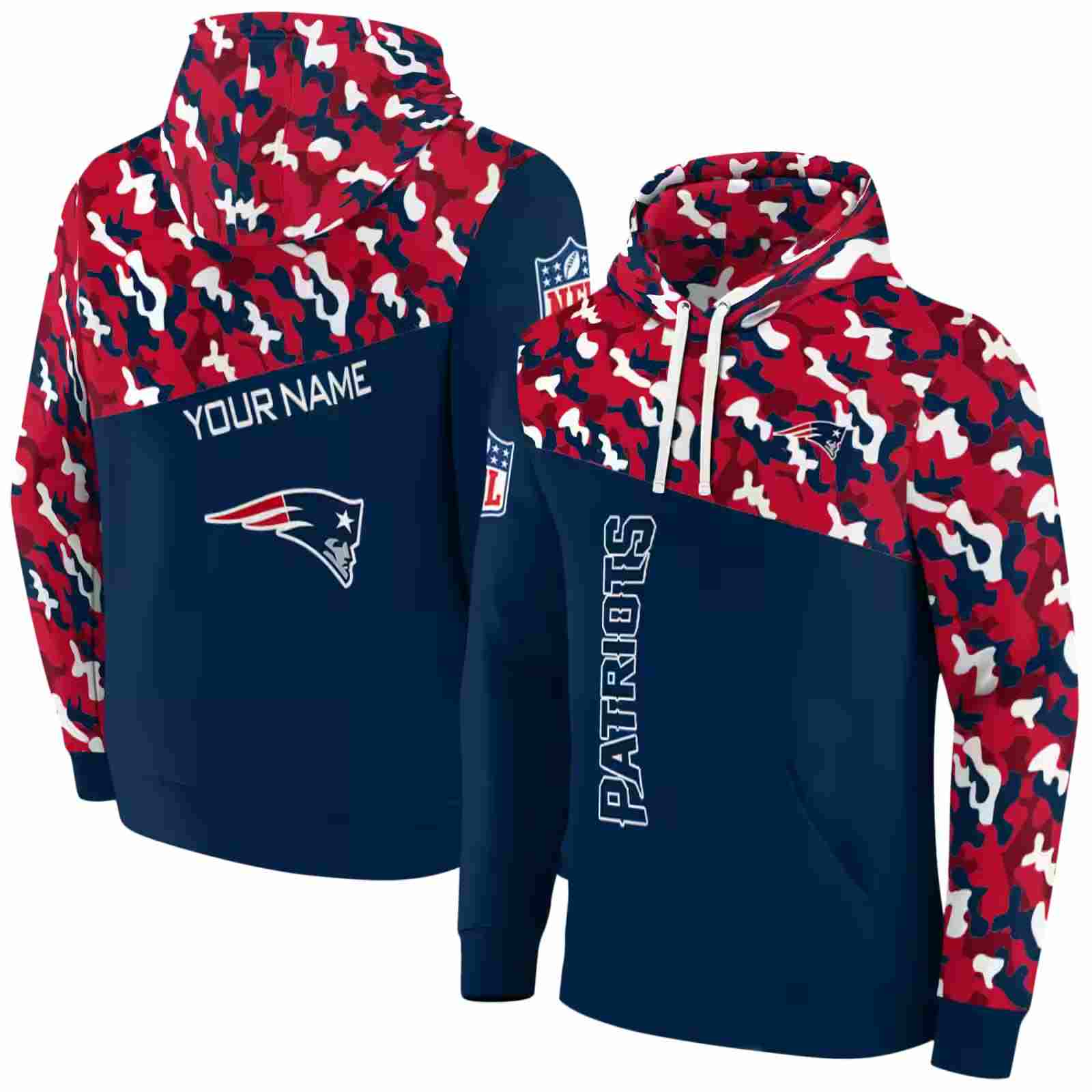 personalized new england patriots camo pattern blue hoodie fashion forward