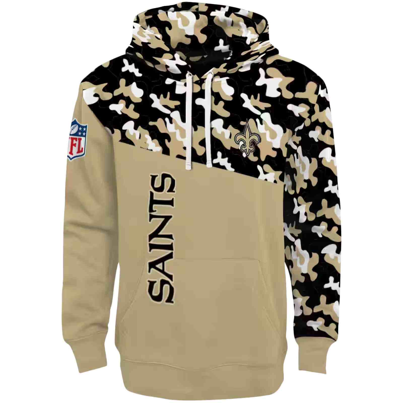 Personalized New Orleans Saints Camo Pattern Gold Hoodie