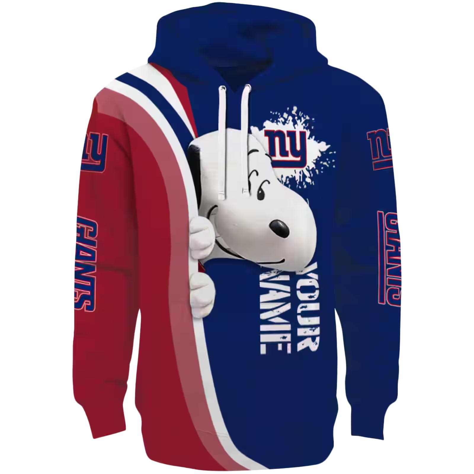 Personalized New York Giants Peeking Snoopy Blue Hoodie