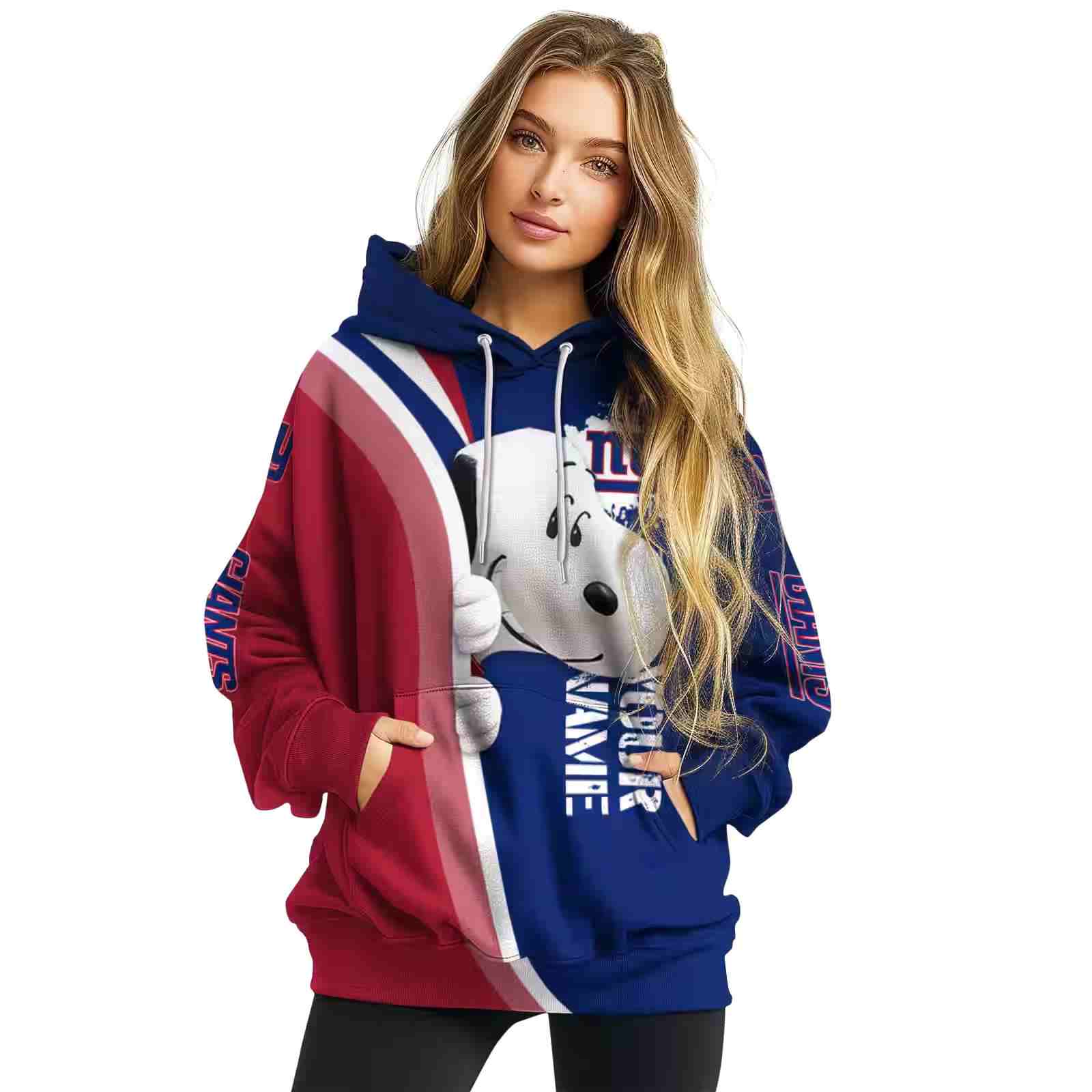 personalized new york giants peeking snoopy blue hoodie high quality