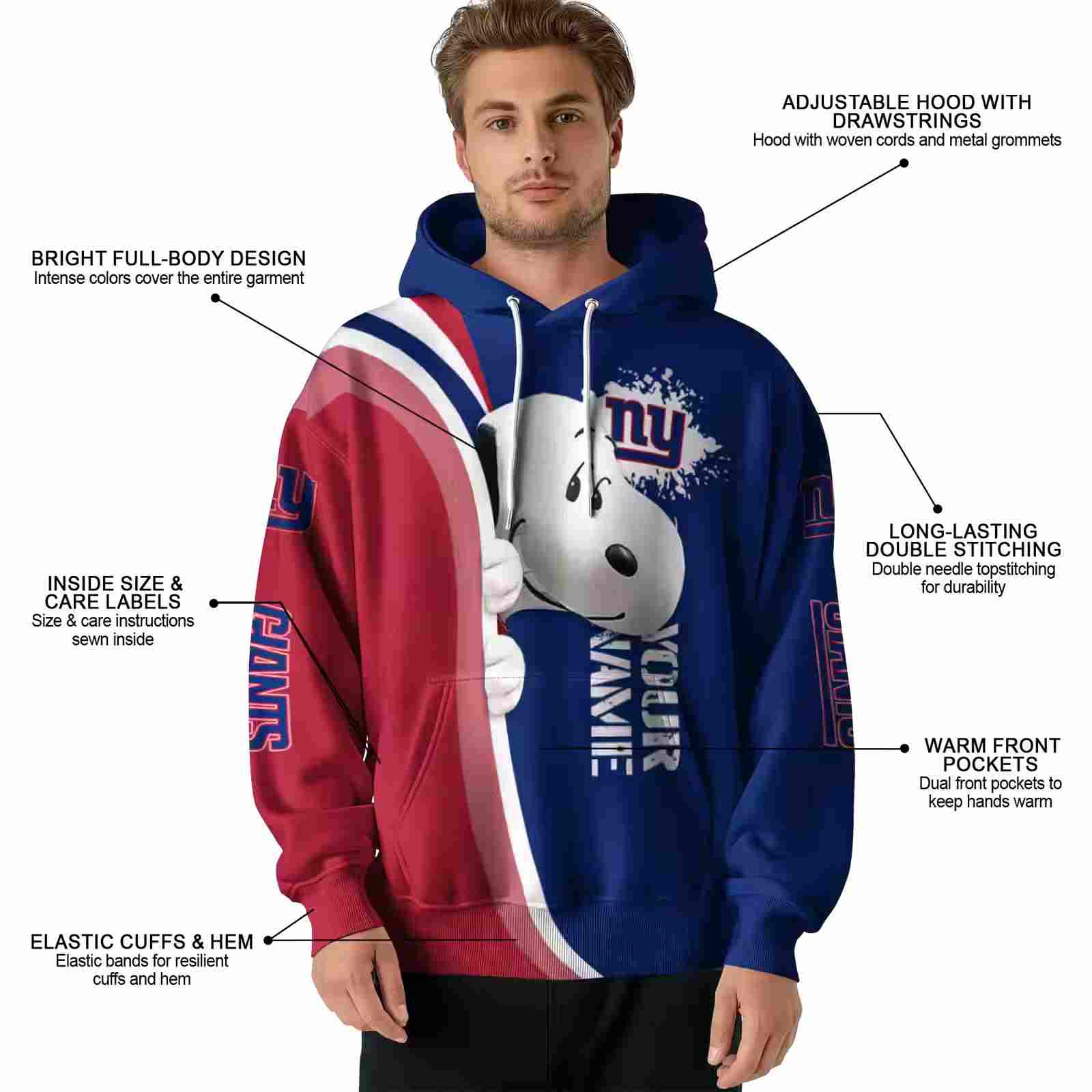 personalized new york giants peeking snoopy blue hoodie latest model