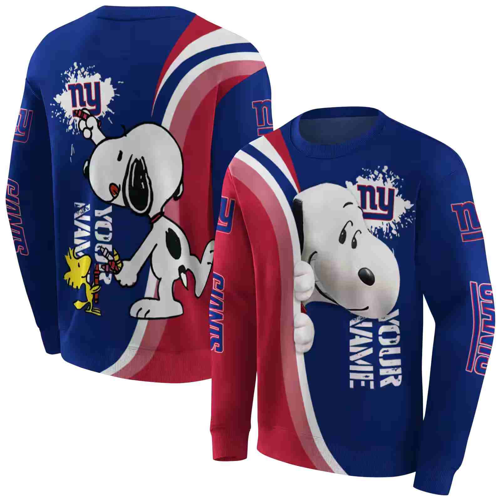 personalized new york giants peeking snoopy blue hoodie premium grade