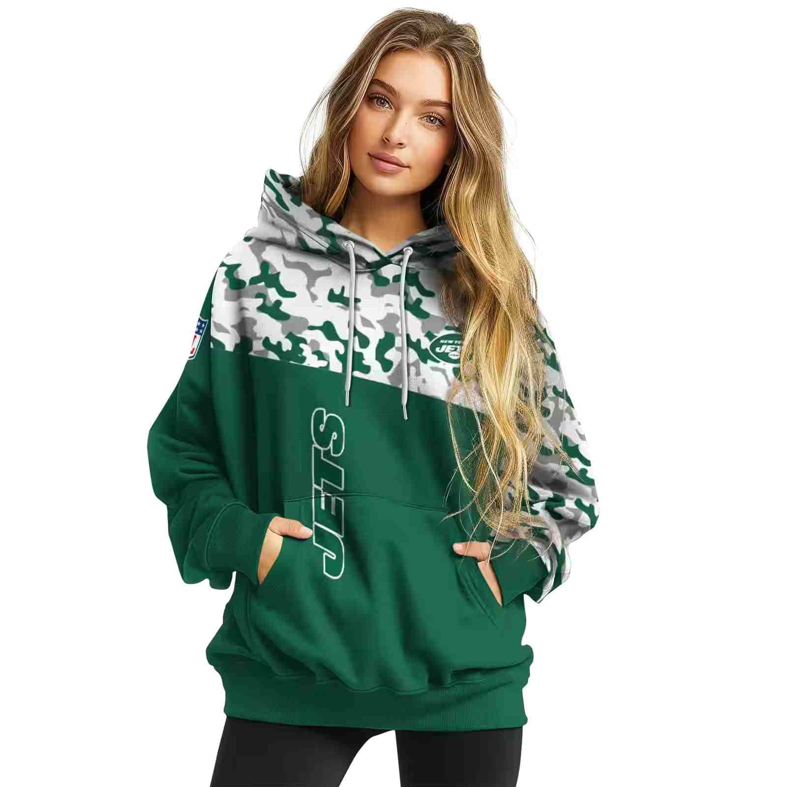 personalized new york jets camo pattern green hoodie high quality