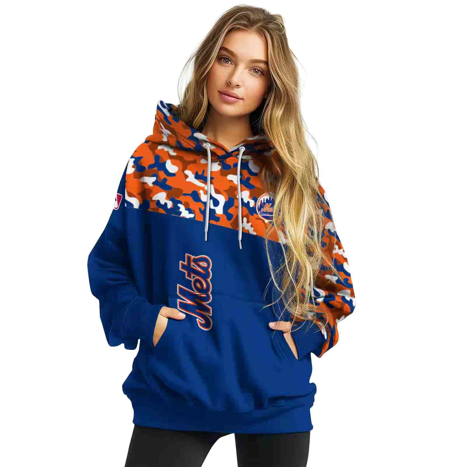 personalized new york mets camo pattern blue hoodie high quality