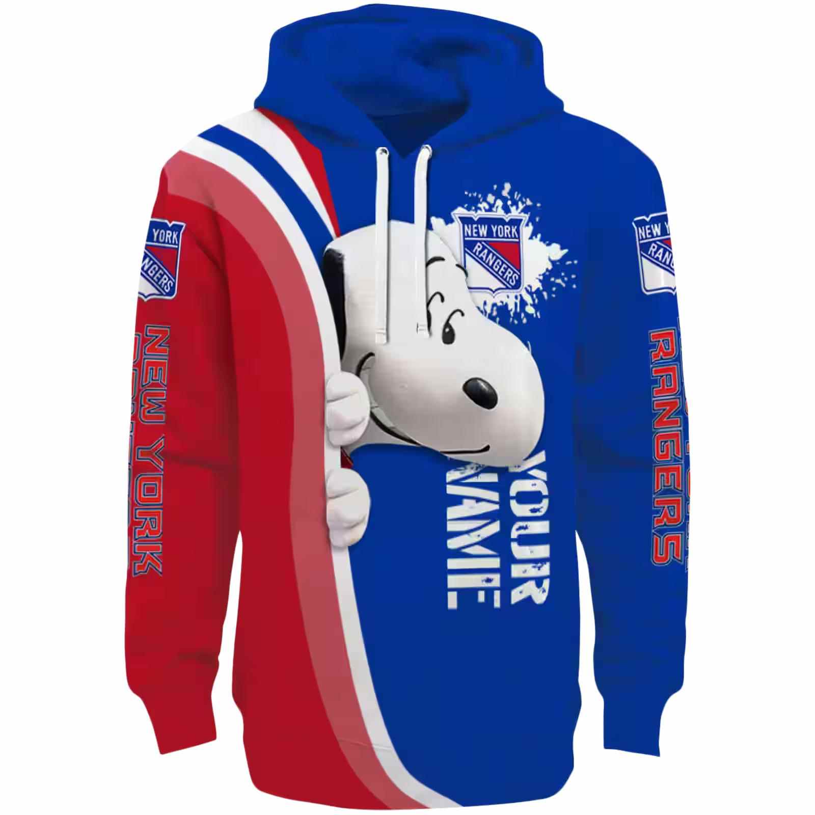 Personalized New York Rangers Peeking Snoopy Blue Hoodie