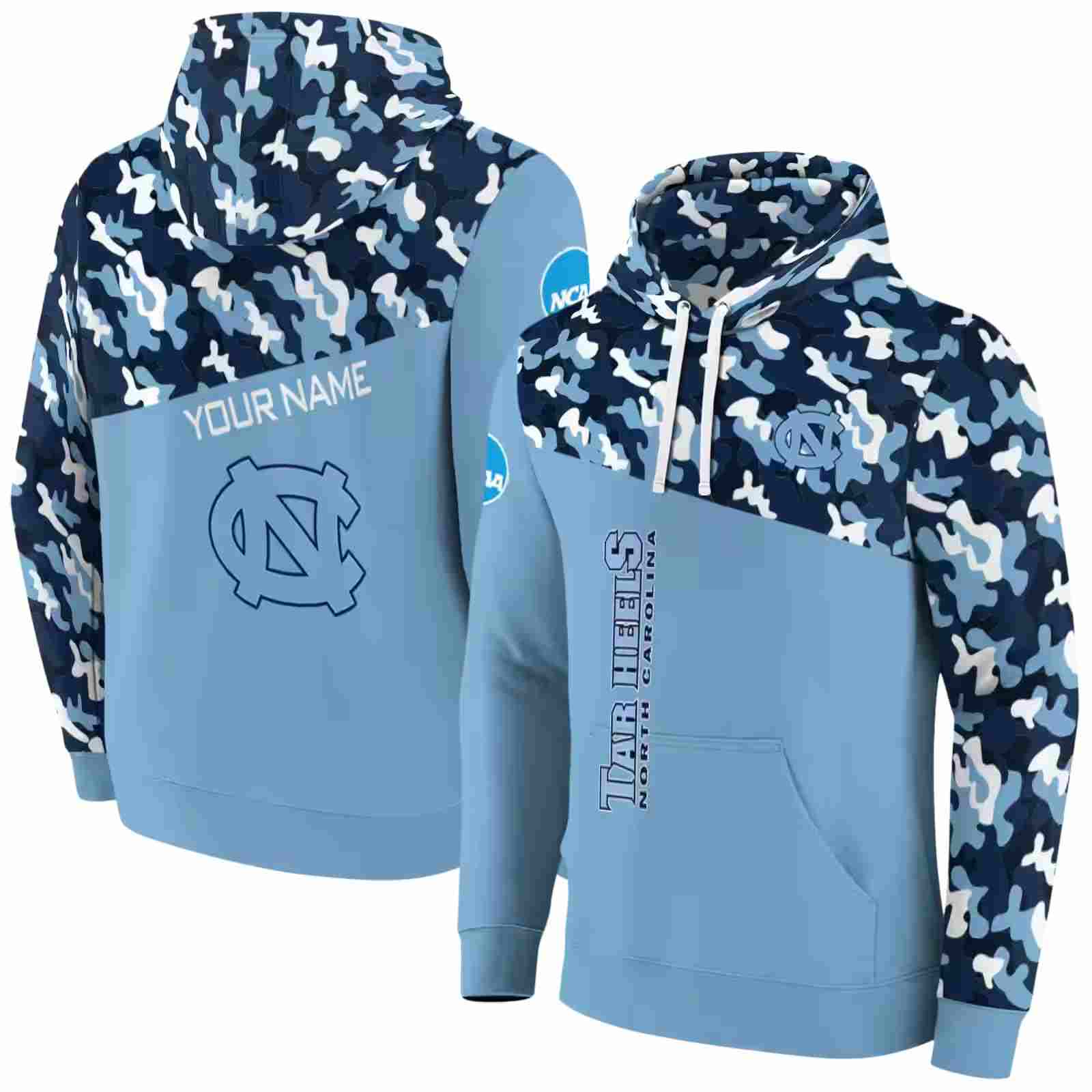 personalized north carolina tar heels camo pattern light blue hoodie fashion forward