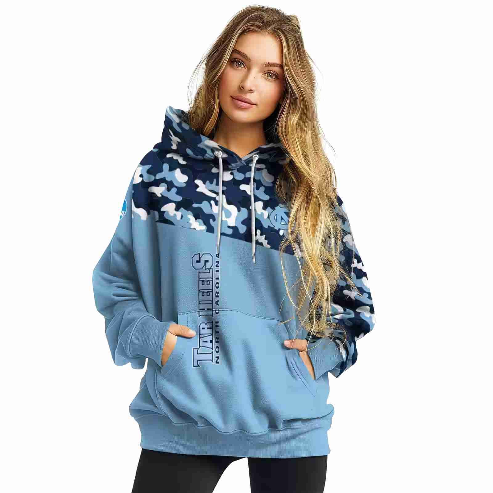 personalized north carolina tar heels camo pattern light blue hoodie high quality