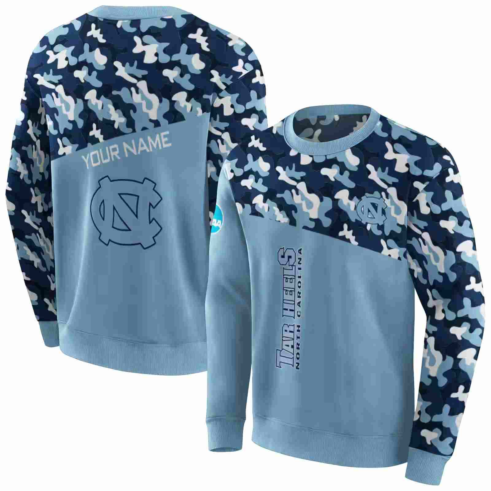 personalized north carolina tar heels camo pattern light blue hoodie premium grade