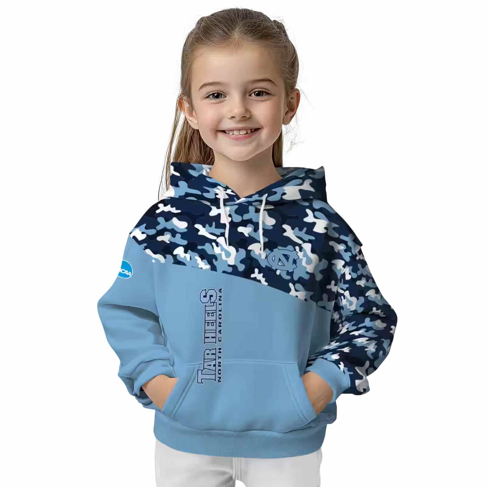 personalized north carolina tar heels camo pattern light blue hoodie top rated