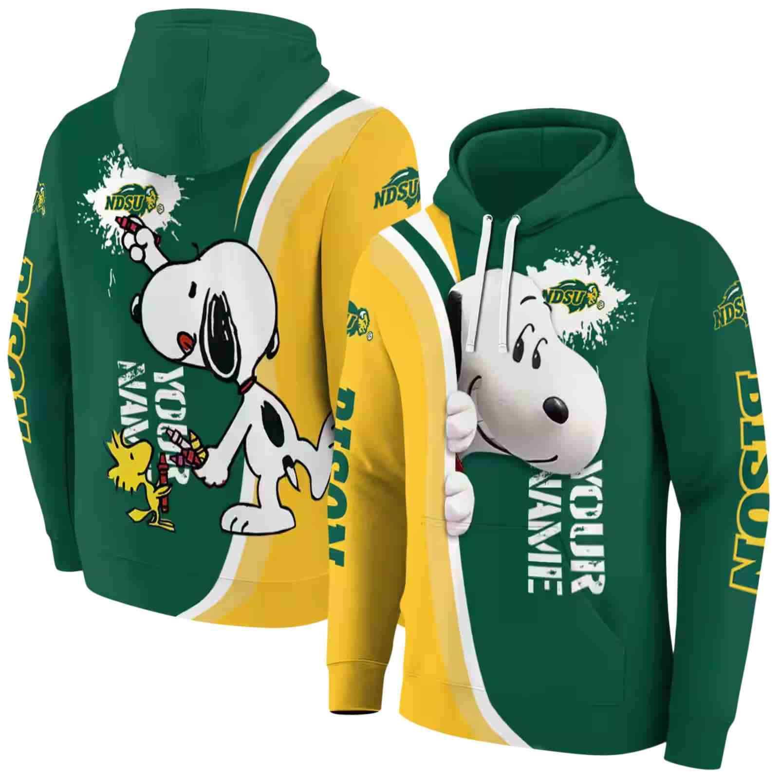 personalized north dakota state bison peeking snoopy green hoodie fashion forward