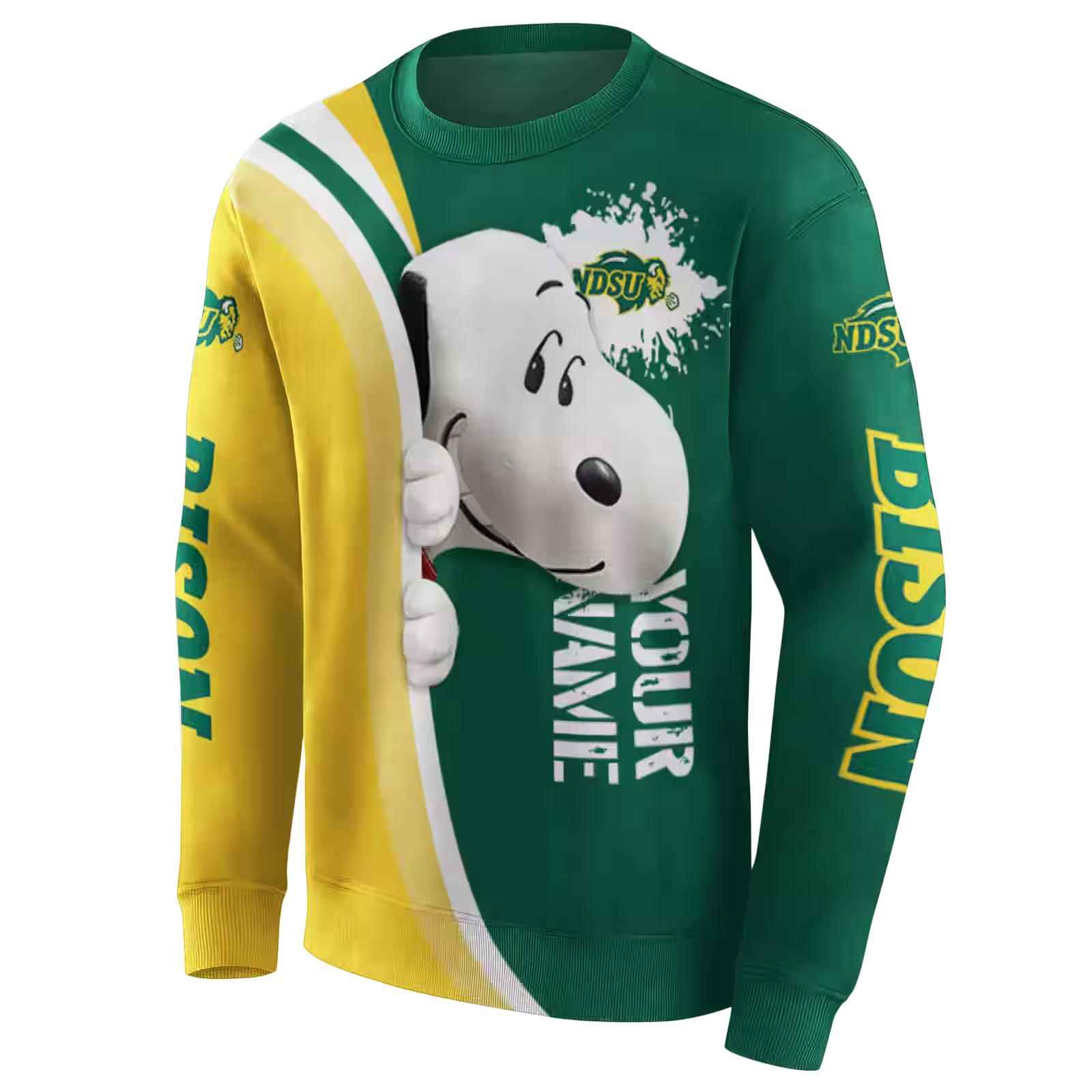 personalized north dakota state bison peeking snoopy green hoodie new arrival