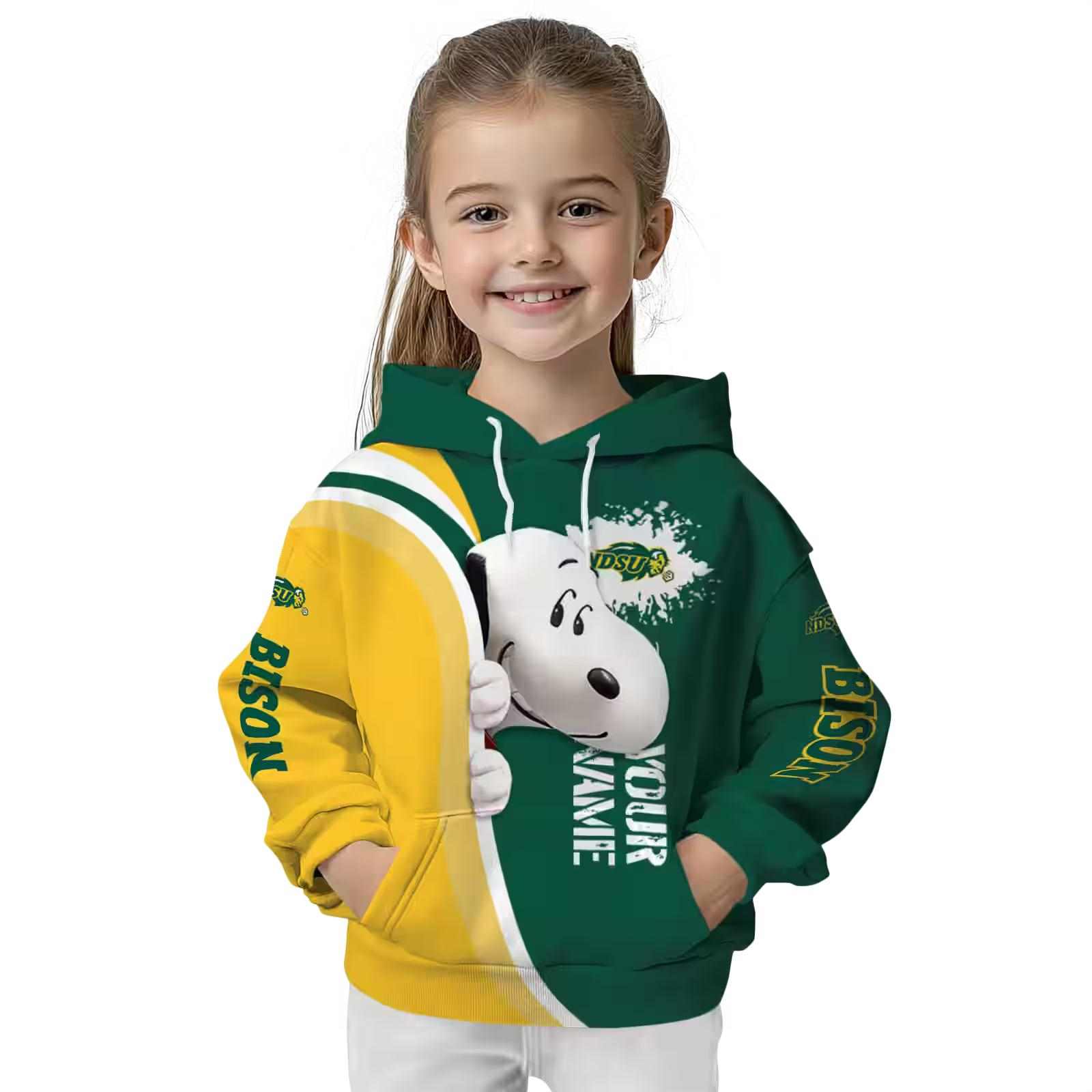 personalized north dakota state bison peeking snoopy green hoodie top rated