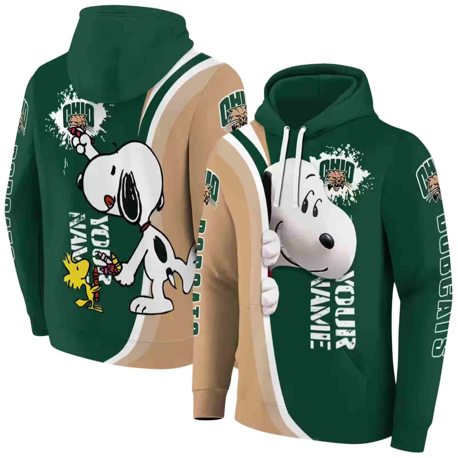 personalized ohio bobcats peeking snoopy green hoodie fashion forward