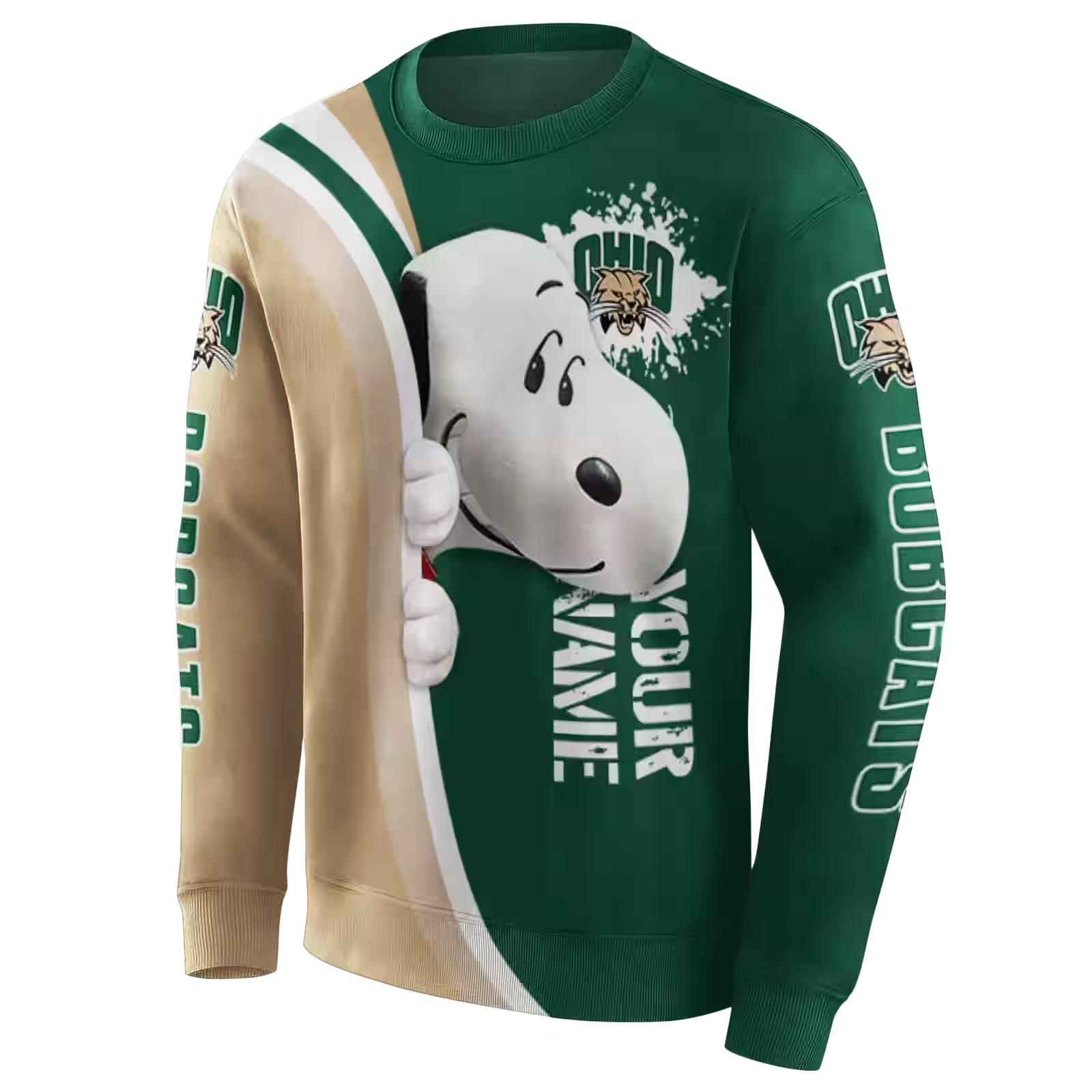 personalized ohio bobcats peeking snoopy green hoodie new arrival