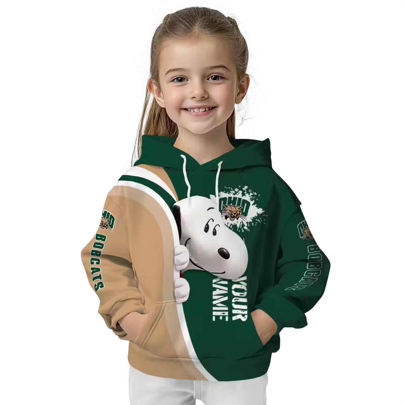 personalized ohio bobcats peeking snoopy green hoodie top rated