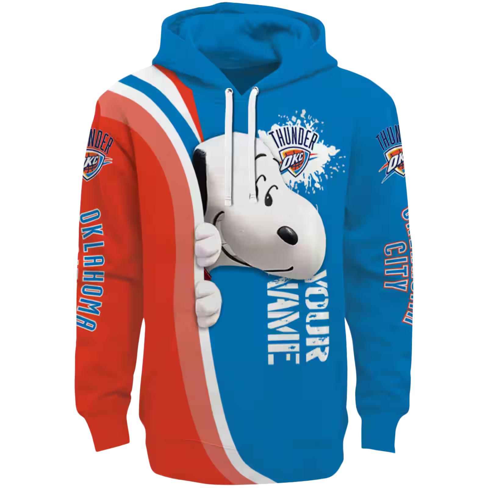 Personalized Oklahoma City Thunder Peeking Snoopy Blue Hoodie