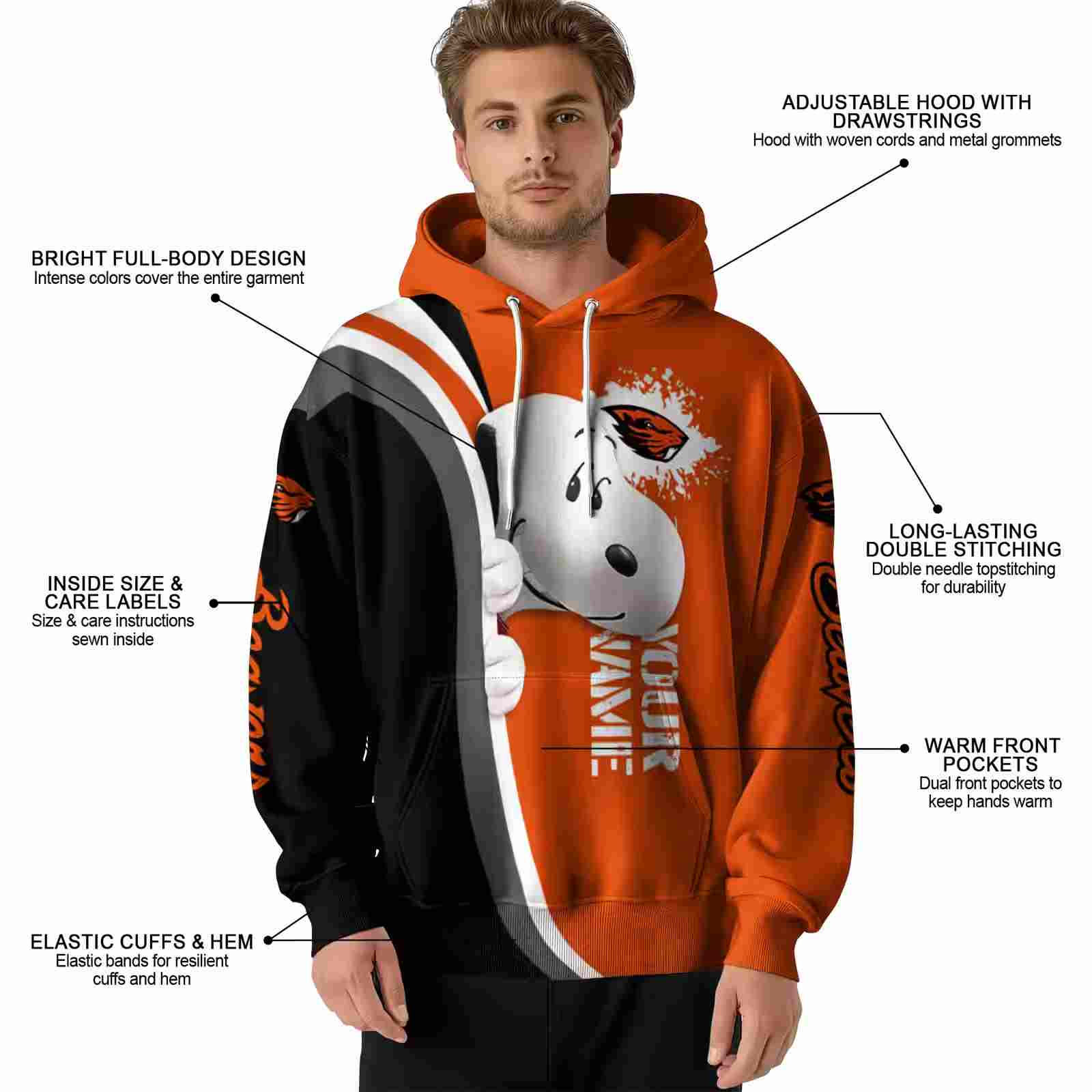 personalized oregon state beavers peeking snoopy orange hoodie latest model