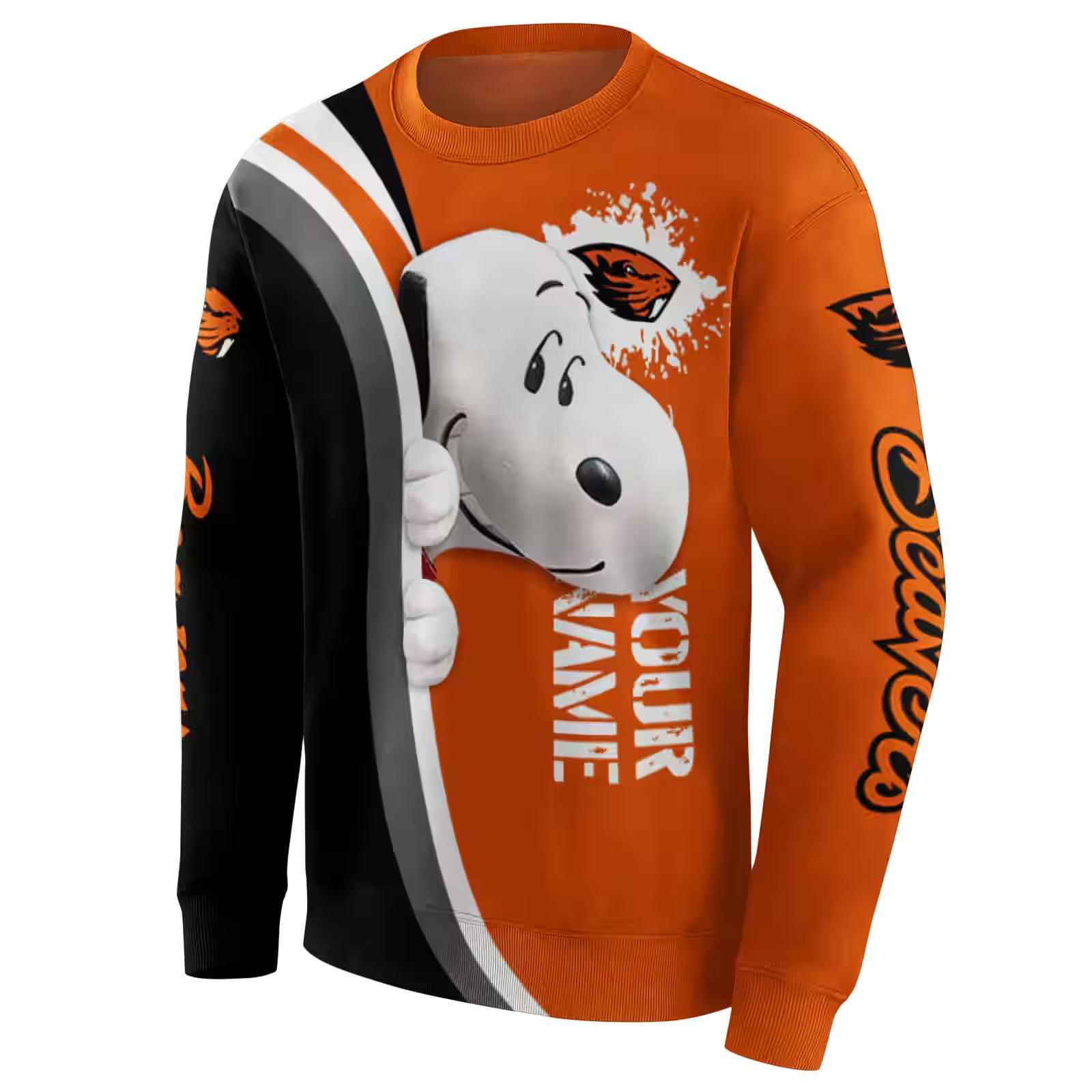 personalized oregon state beavers peeking snoopy orange hoodie new arrival