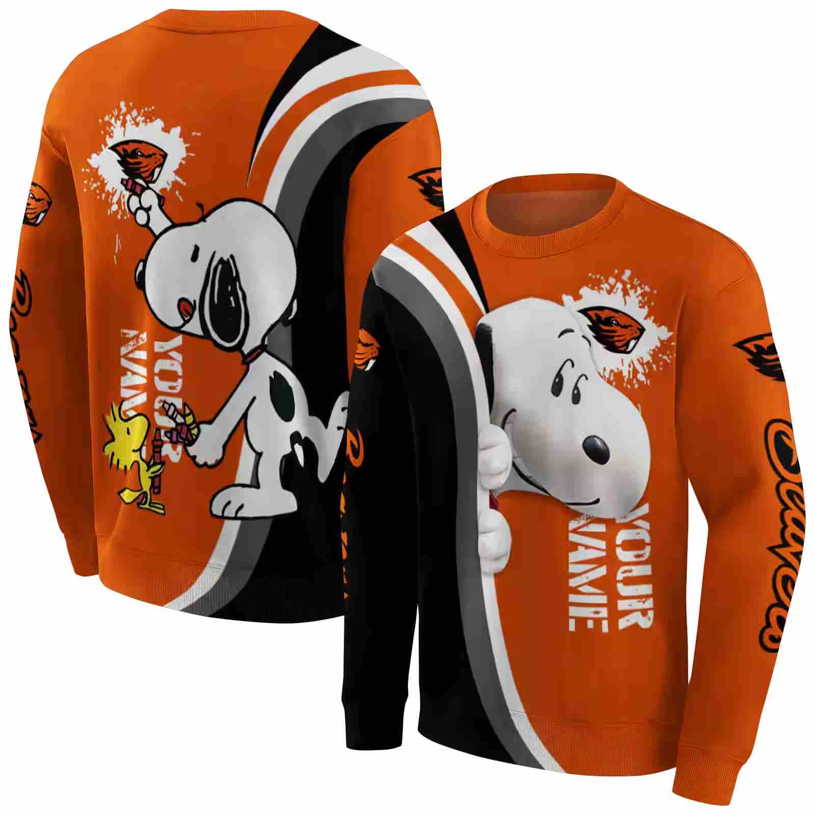 personalized oregon state beavers peeking snoopy orange hoodie premium grade