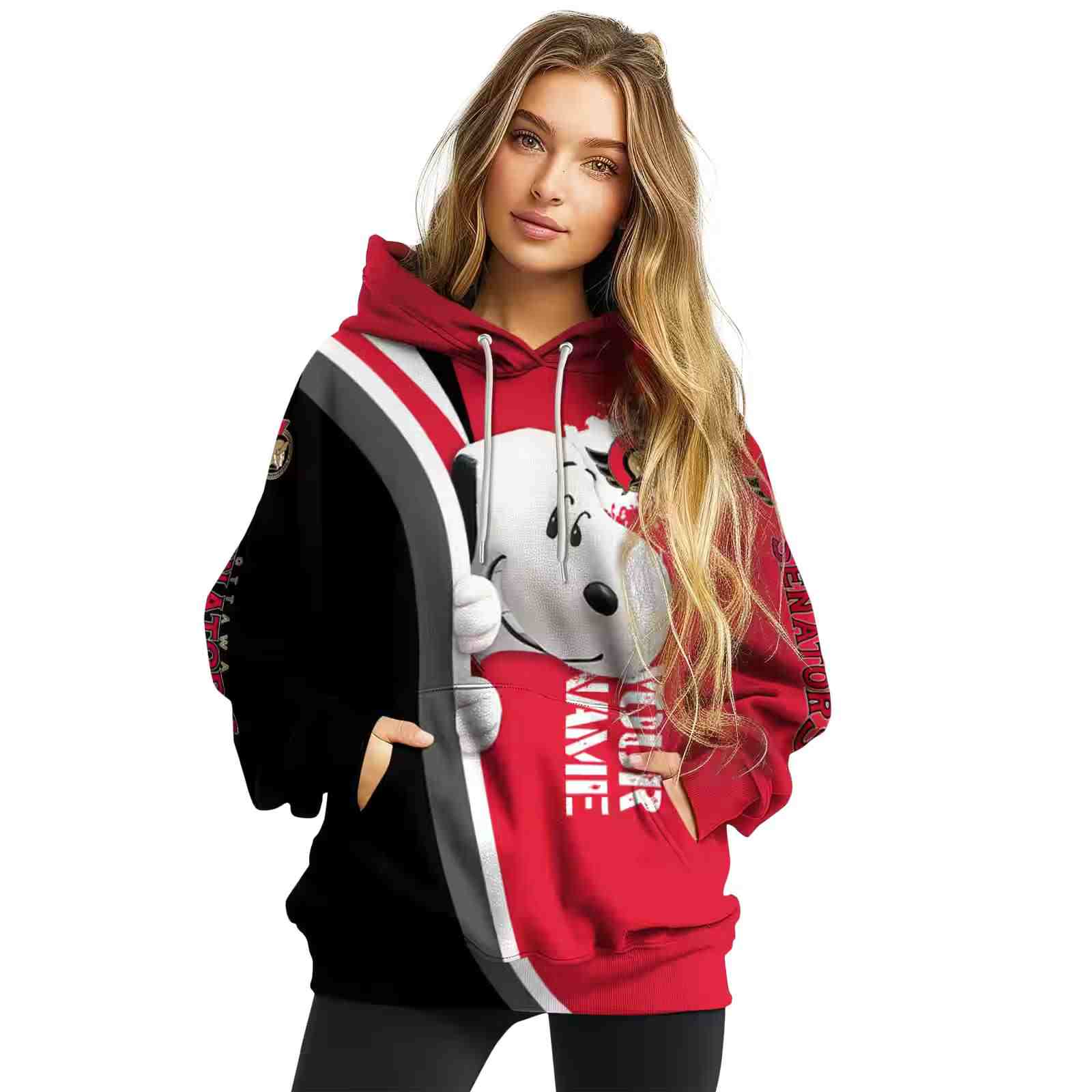 personalized ottawa senators peeking snoopy red hoodie high quality